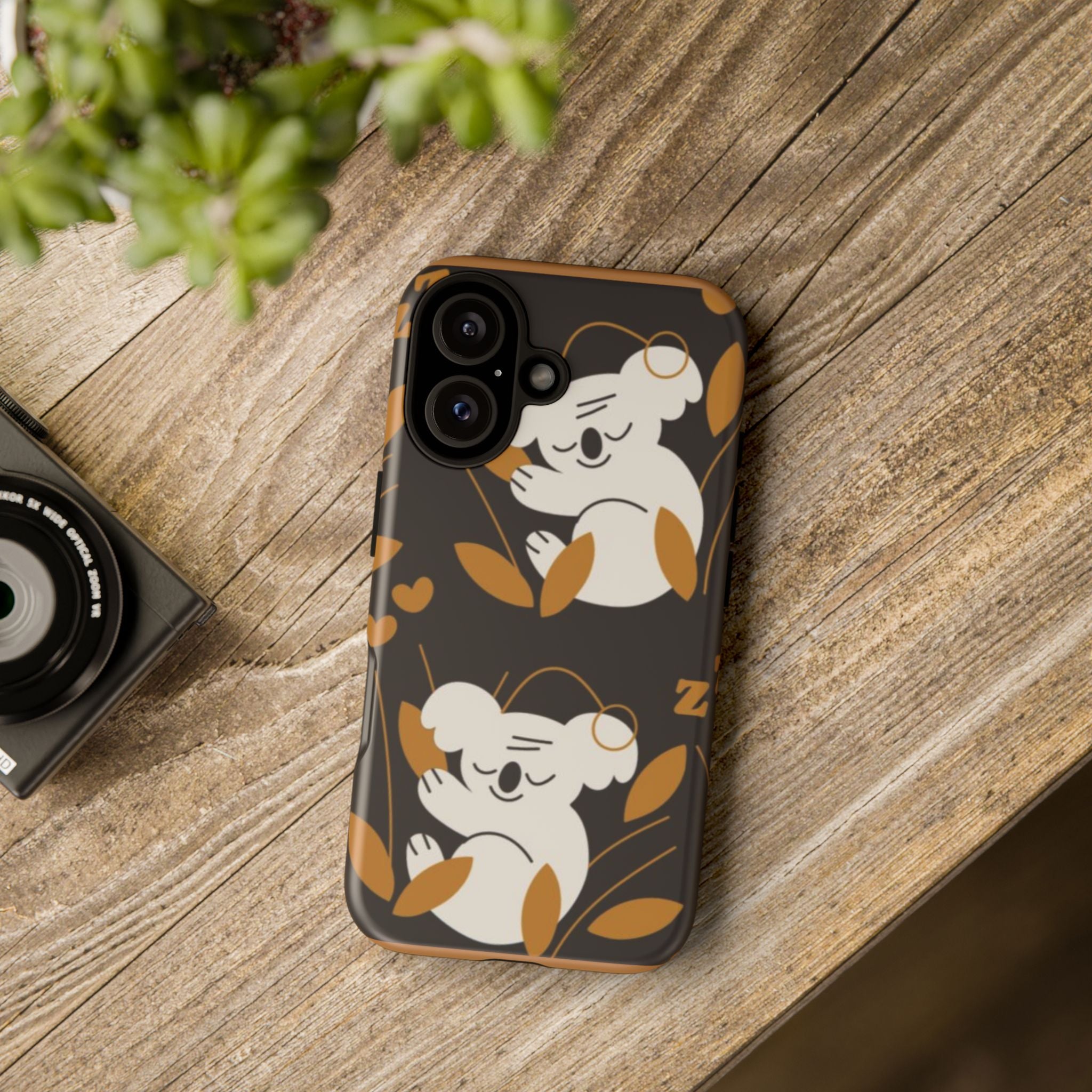 Koala Sleep Pattern Tough Phone Case – Cute Black & Gold Protective Cover