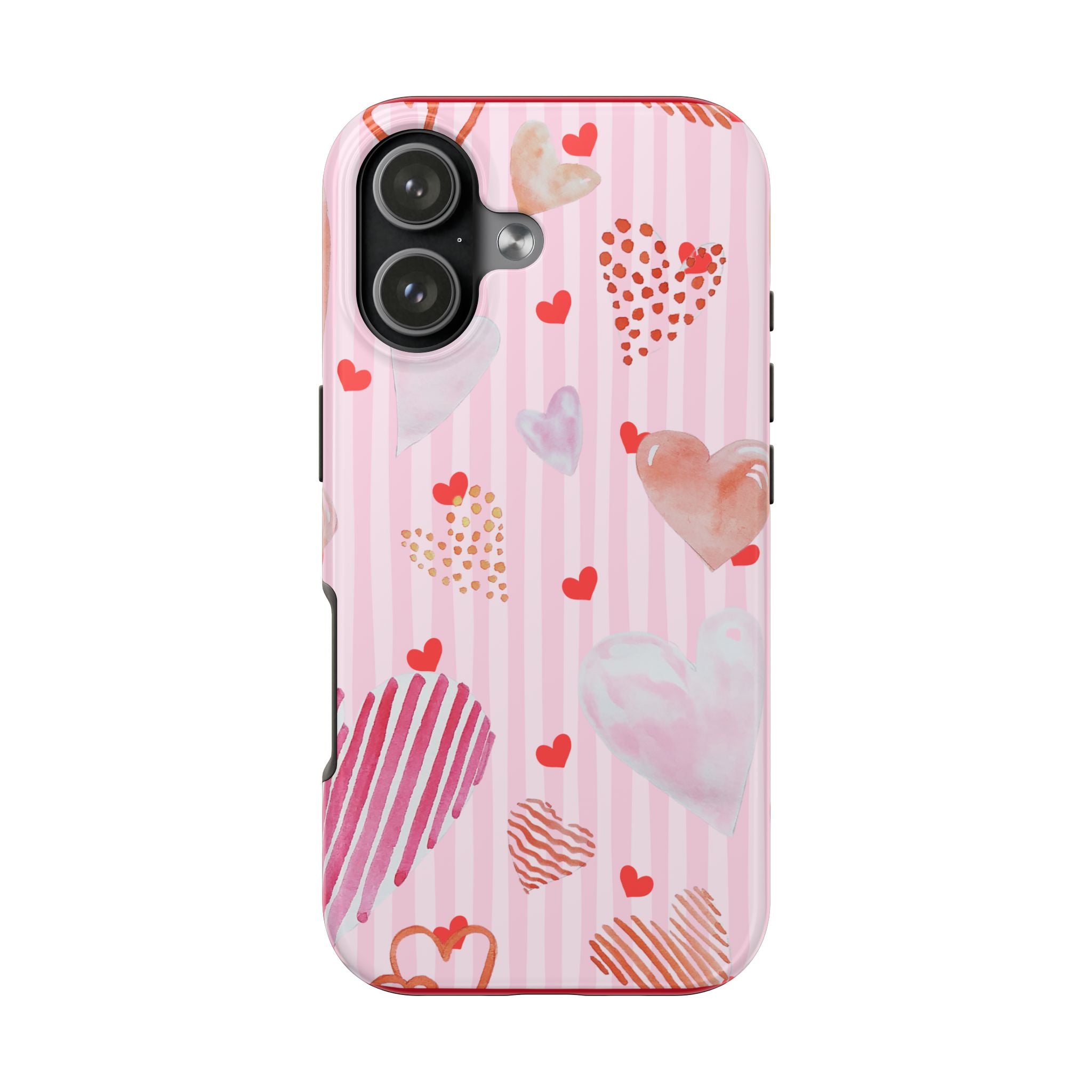 Valentine Hearts Tough Phone Case – Pink Striped Protective Phone Cover