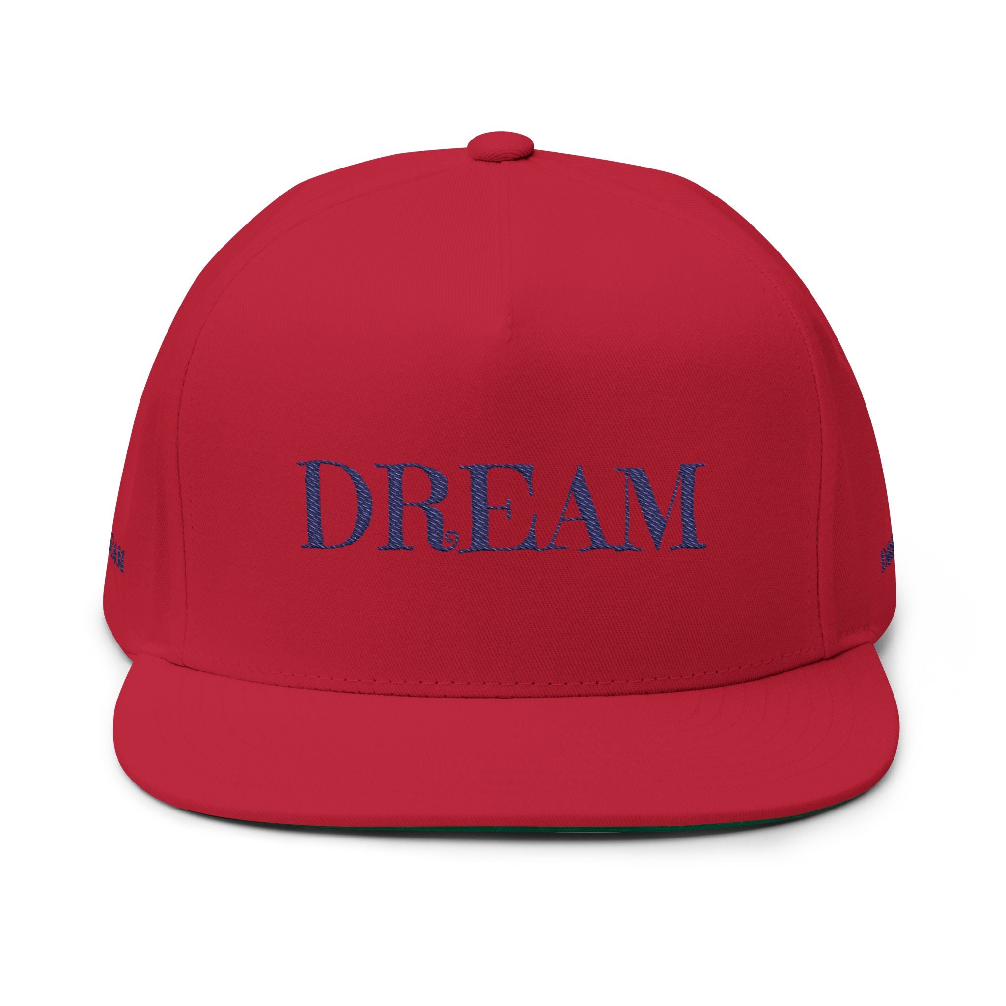 Dream Embroidered Flat Bill Cap — Minimal Motivational Snapback