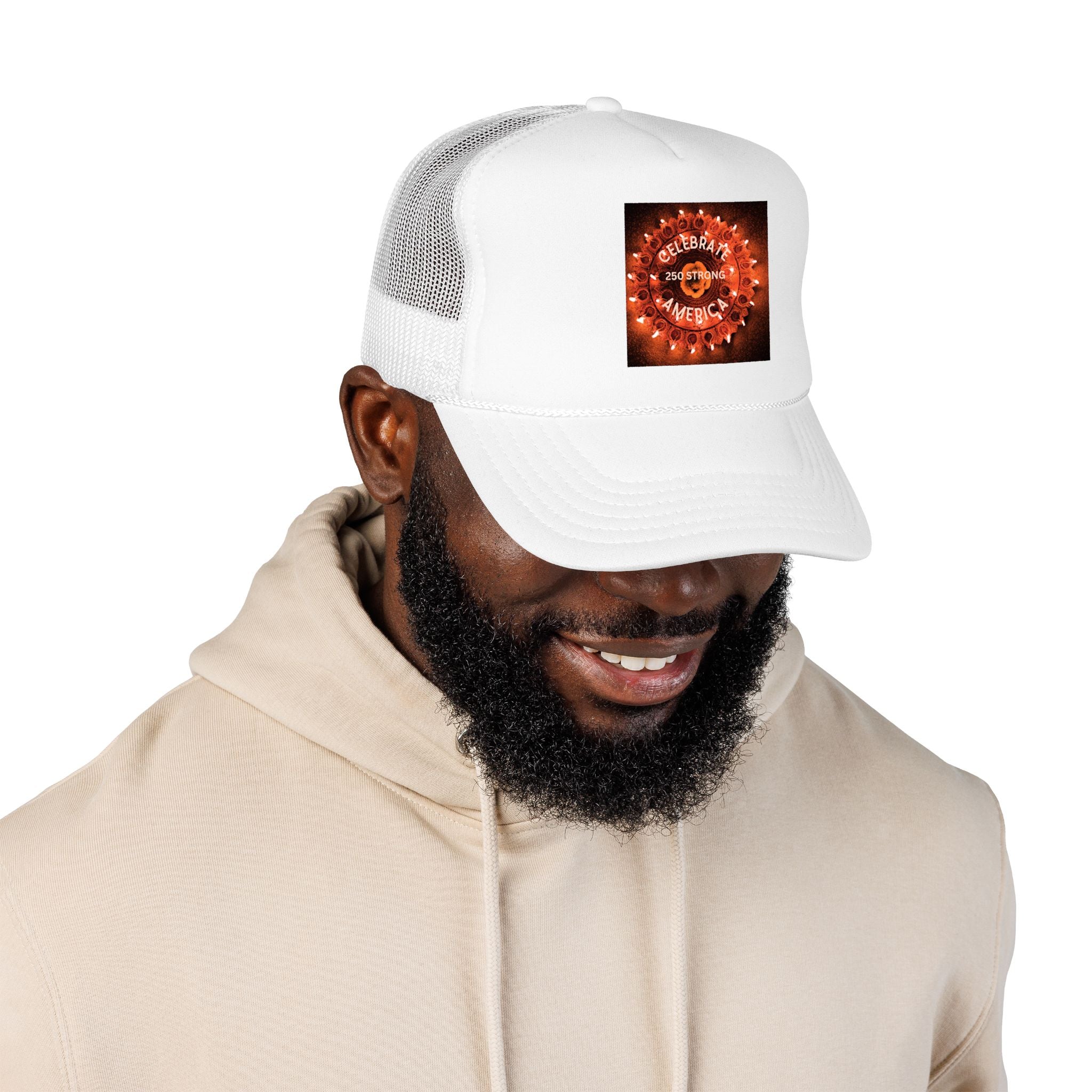 Trucker Hat — "Celebrate America" Firework Seal Patriotic Cap