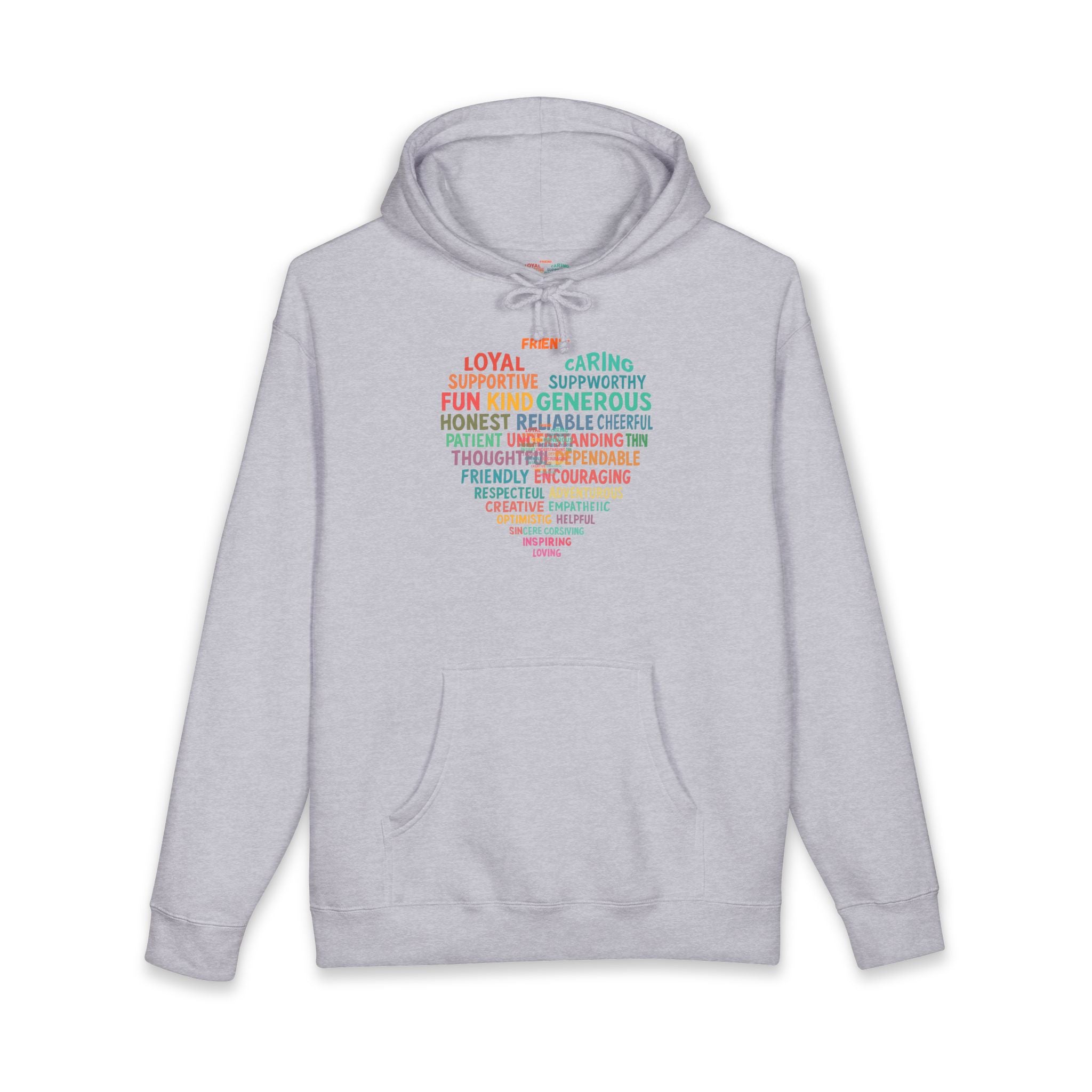 Heart Word Cloud Hoodie — Positive Traits Graphic Pullover