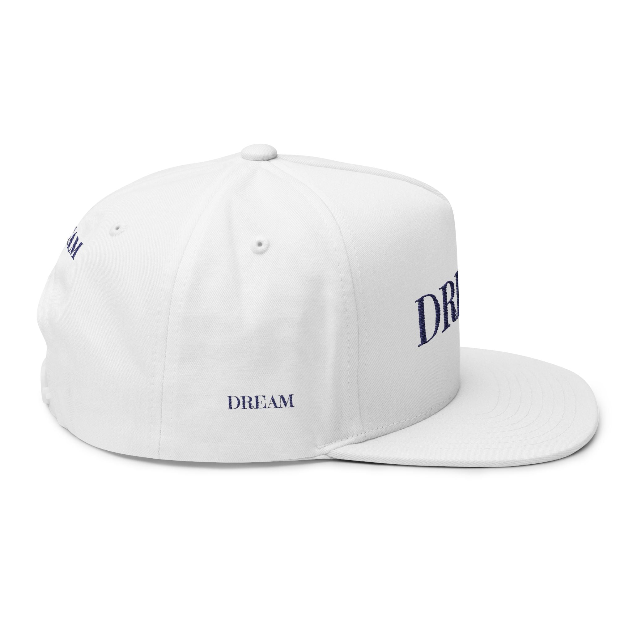 Dream Embroidered Flat Bill Cap — Minimal Motivational Snapback