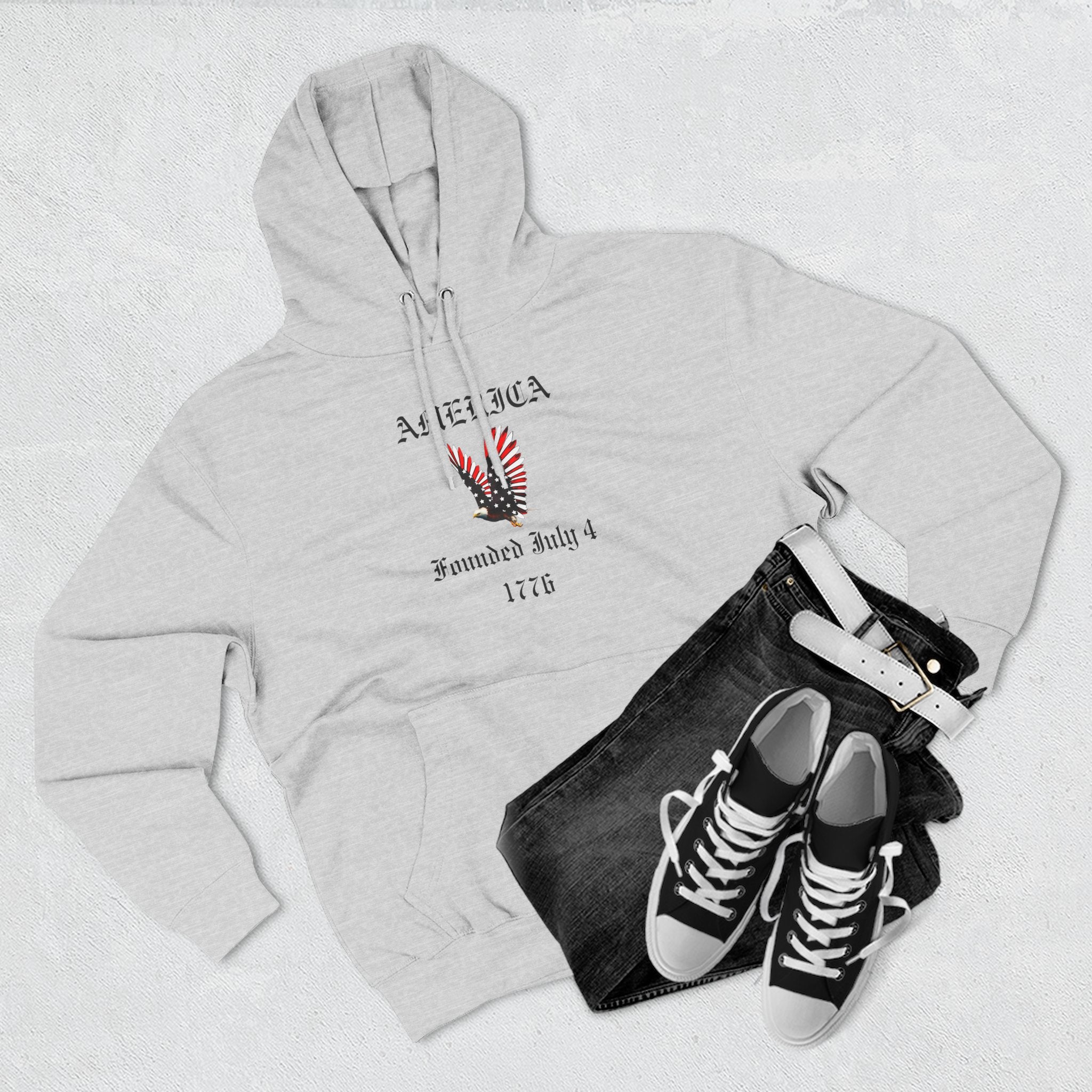 America Eagle Hoodie — Founded July 4, 1776 Patriotic Fleece Pullover