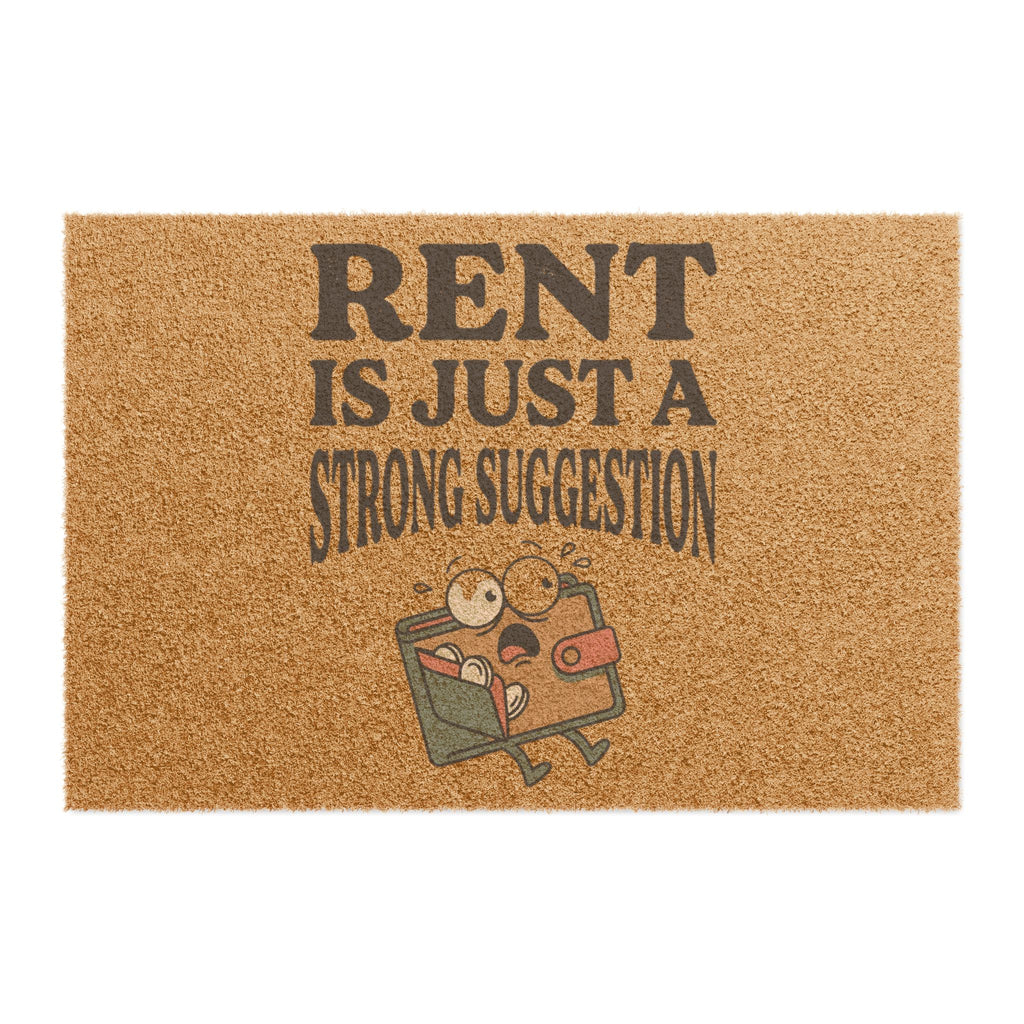 Doormat — "Rent Is Just a Strong Suggestion" Funny Welcome Mat with Cartoon Suitcase