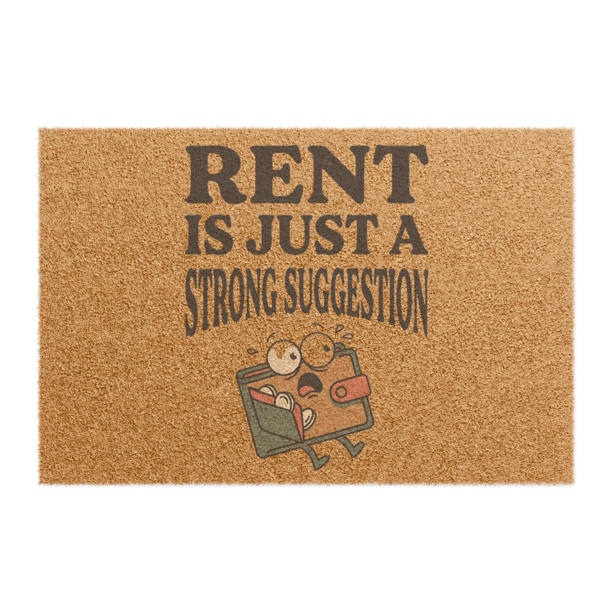 Doormat — "Rent Is Just a Strong Suggestion" Funny Welcome Mat with Cartoon Suitcase