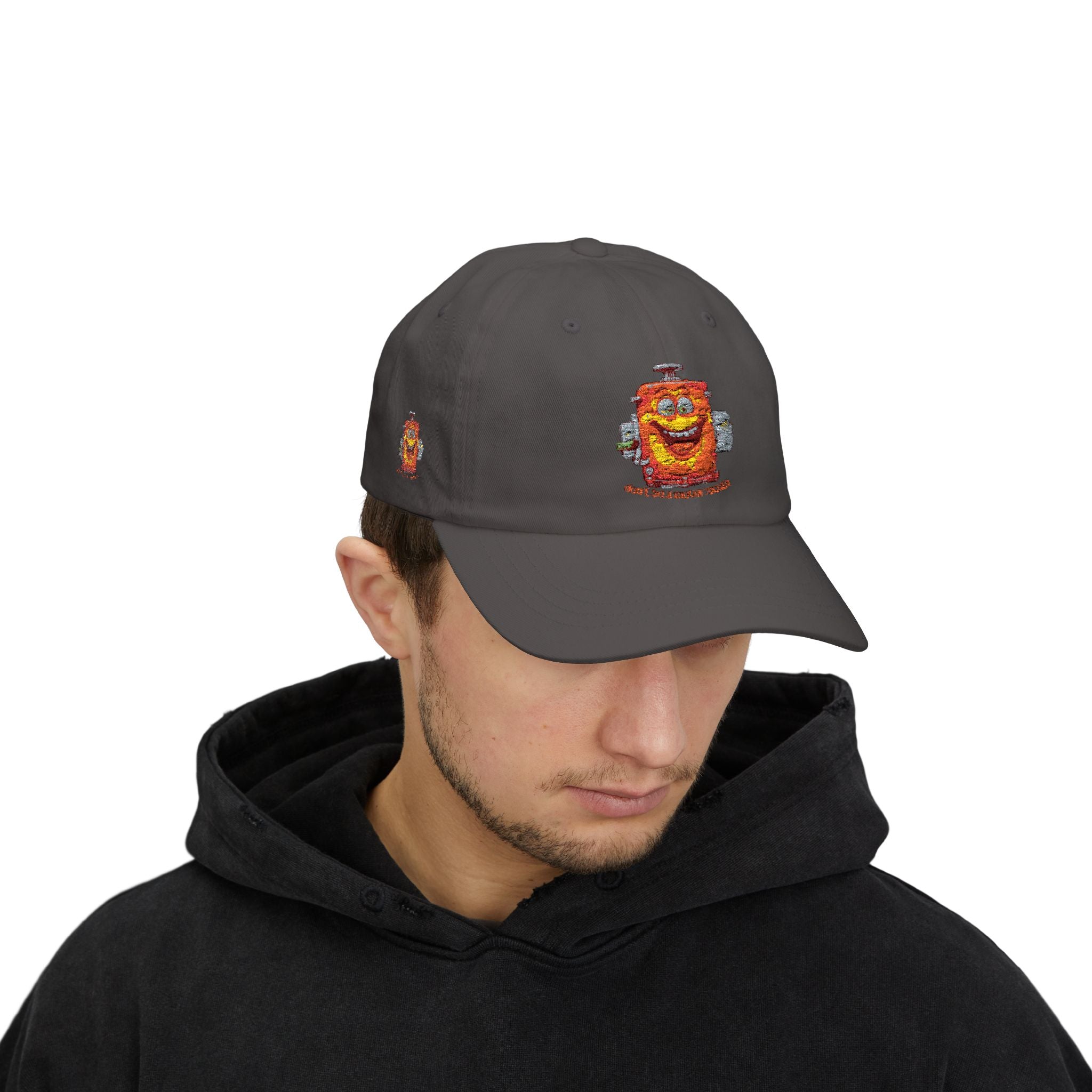 Smiling Cereal Mascot Dad Cap — Retro Breakfast Cartoon Embroidered Hat