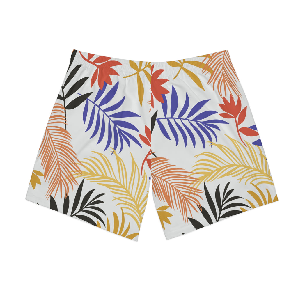 Tropical Leaf Beach Shorts — Colorful Palm Print Summer Swim Trunks