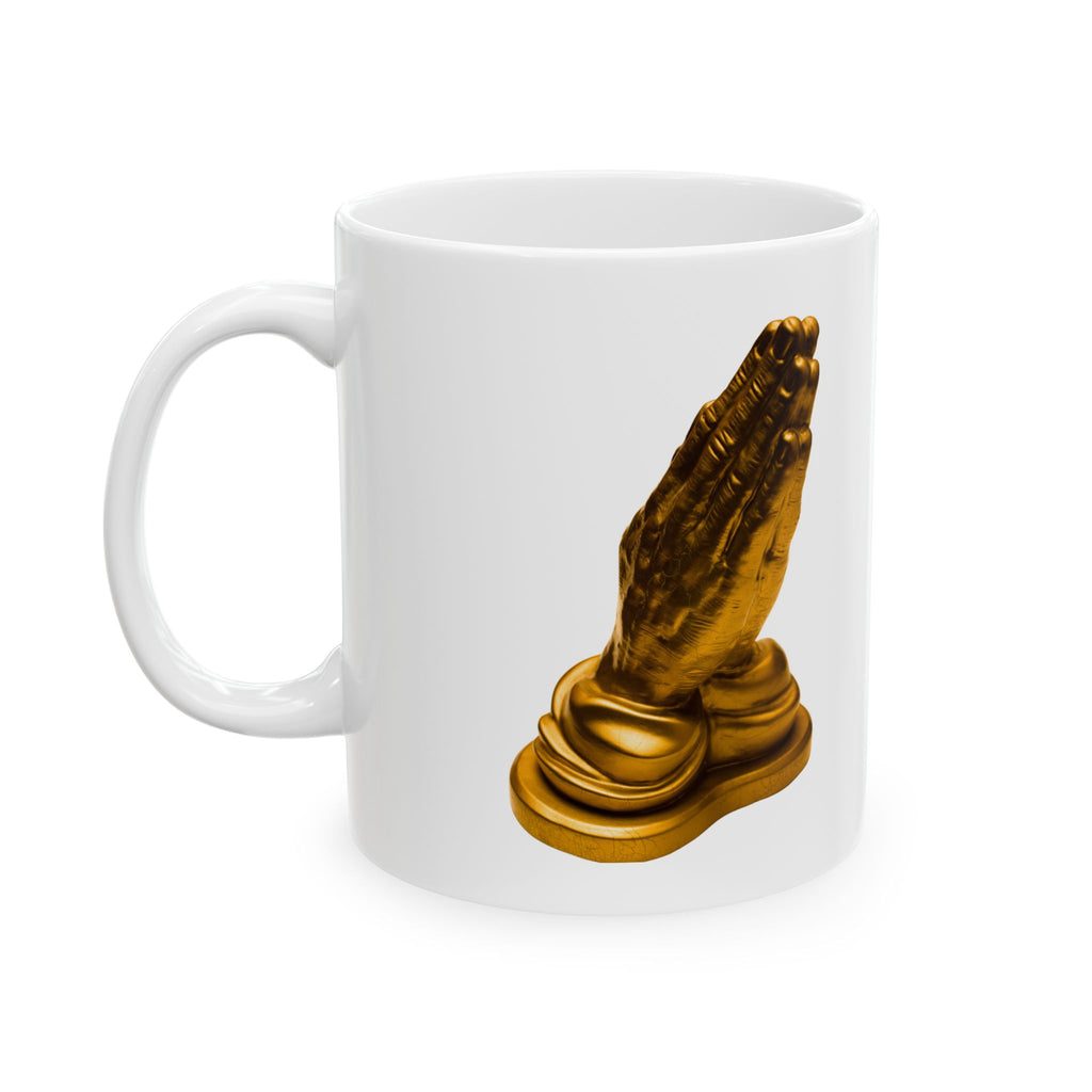 Praying Hands — Golden Meditation Statue Coffee Cup (11oz)