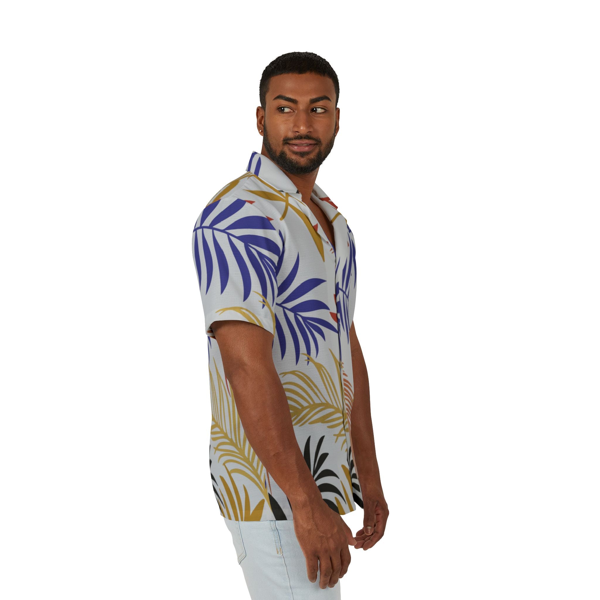 Tropical Palm Leaf Hawaiian Camp Shirt – Men’s Bold Floral Vacation Button-Up