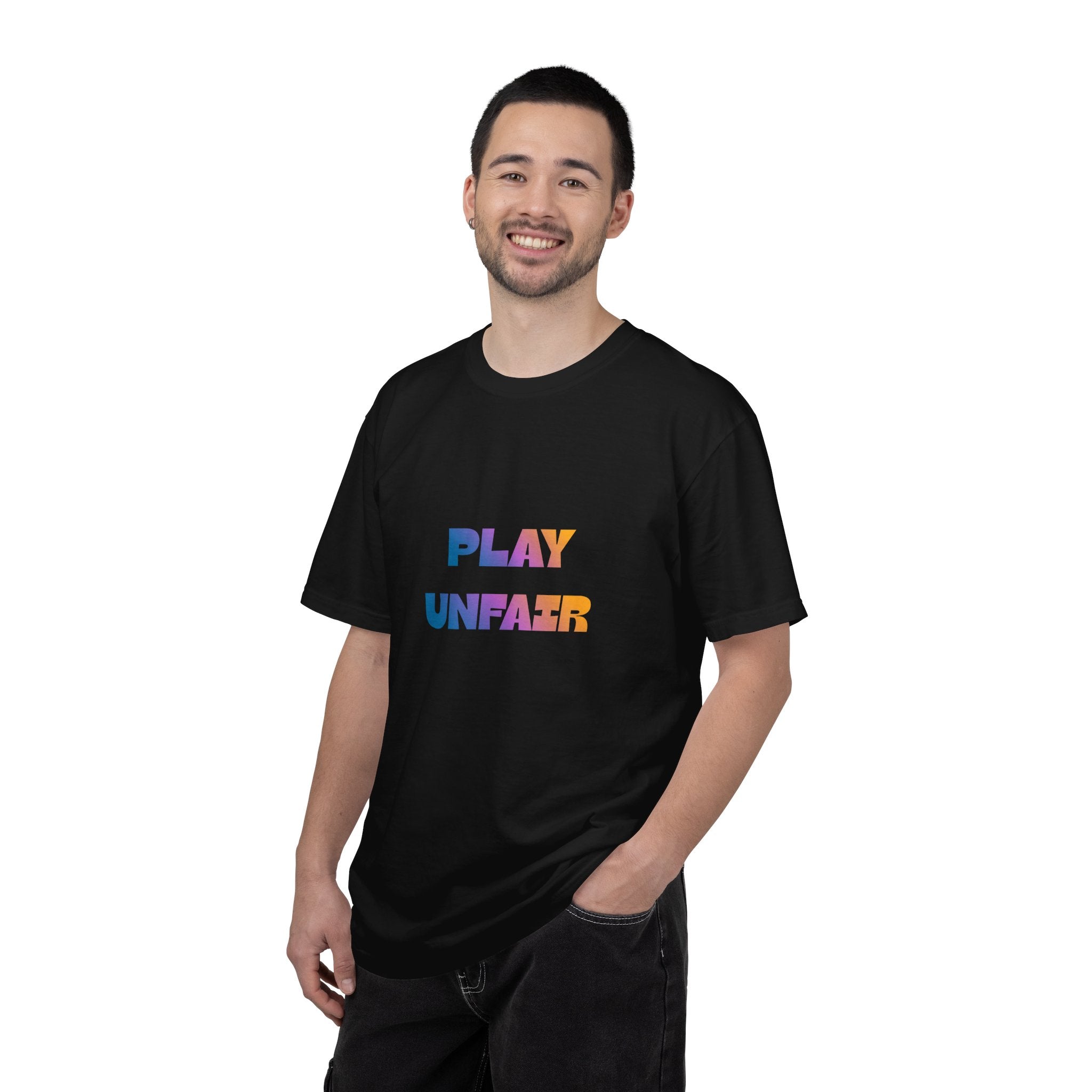 Play Unfair T-Shirt — Bold Rainbow Typography Tee