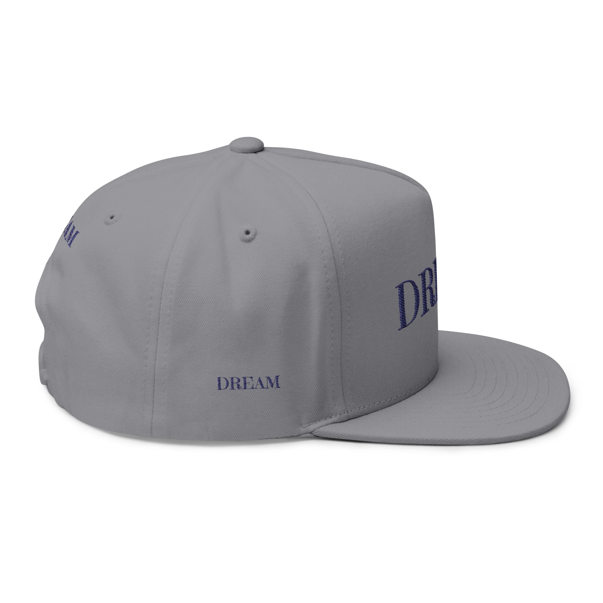 Dream Embroidered Flat Bill Cap — Minimal Motivational Snapback