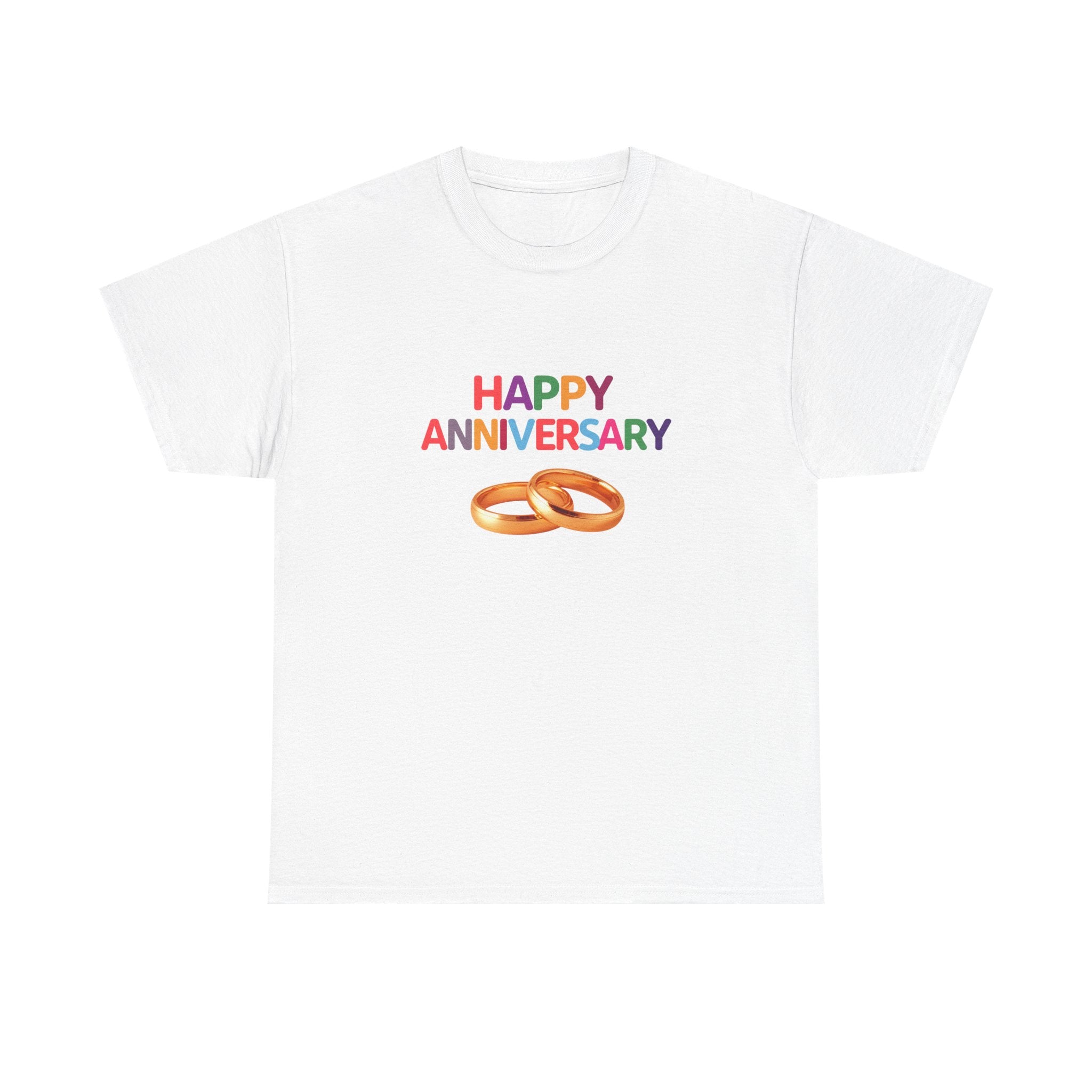 Anniversary T-Shirt — "Happy Anniversary" with Gold Rings
