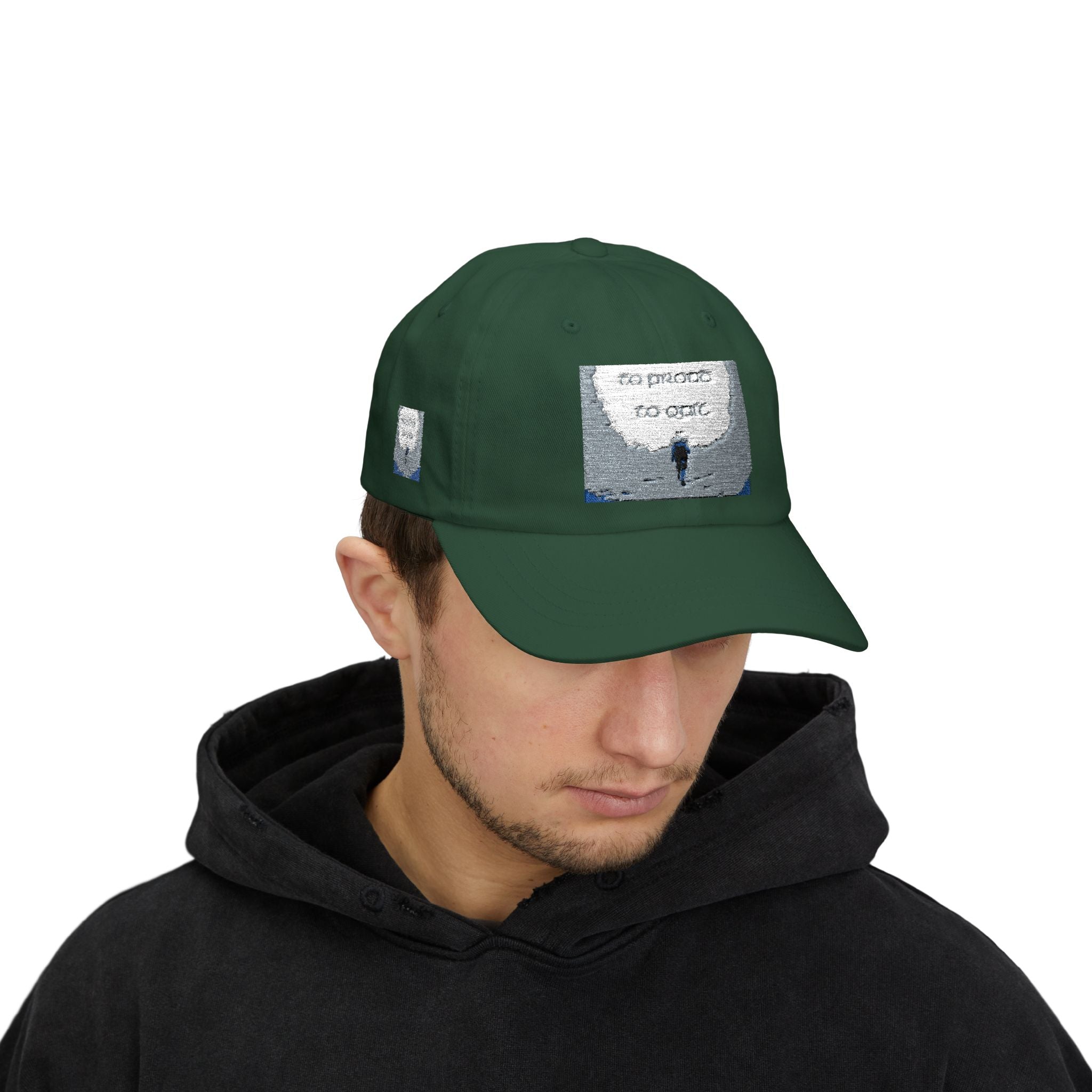 White Dad Cap with Silver Sequin Moon Patch - 'Let the Stars Guide'