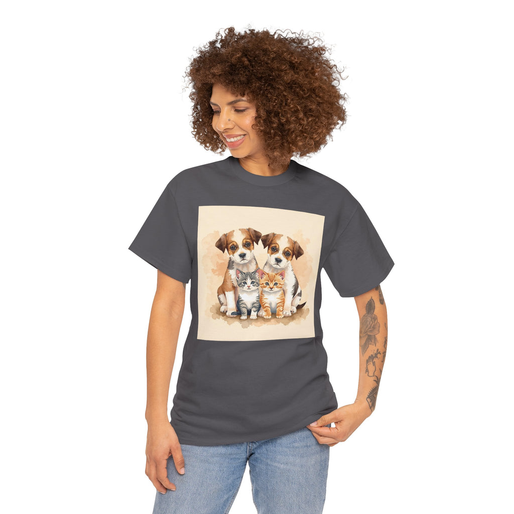 Puppy & Kitten Trio Tee — Cute Pet Illustration T-Shirt