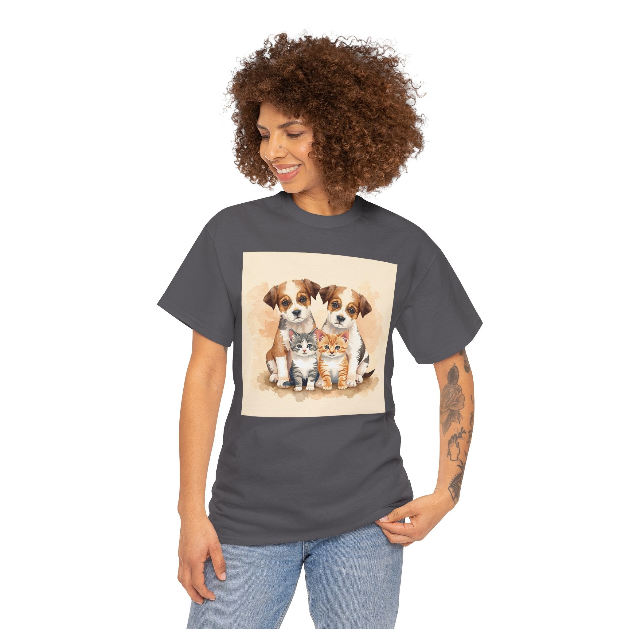 Puppy & Kitten Trio Tee — Cute Pet Illustration T-Shirt