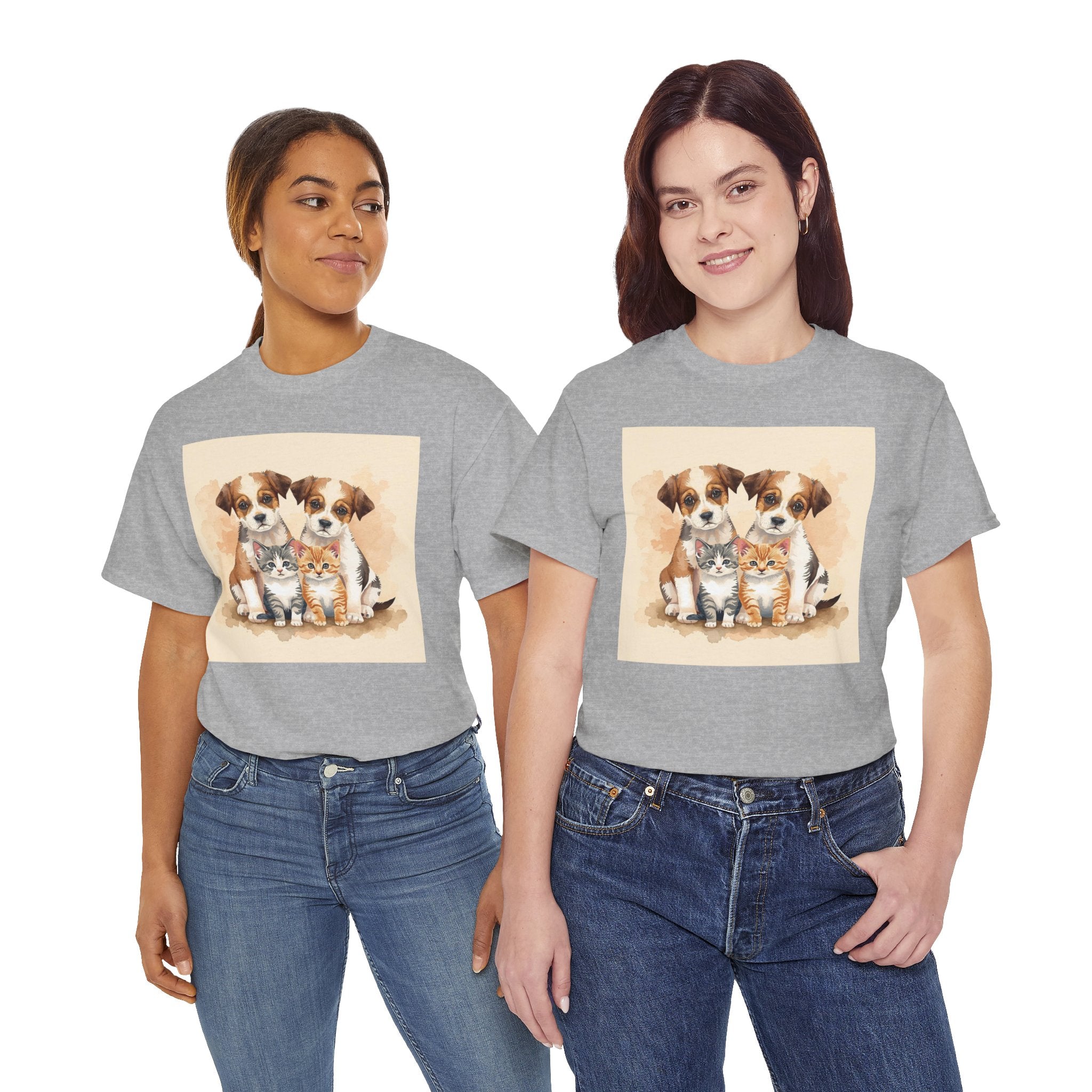 Puppy & Kitten Trio Tee — Cute Pet Illustration T-Shirt