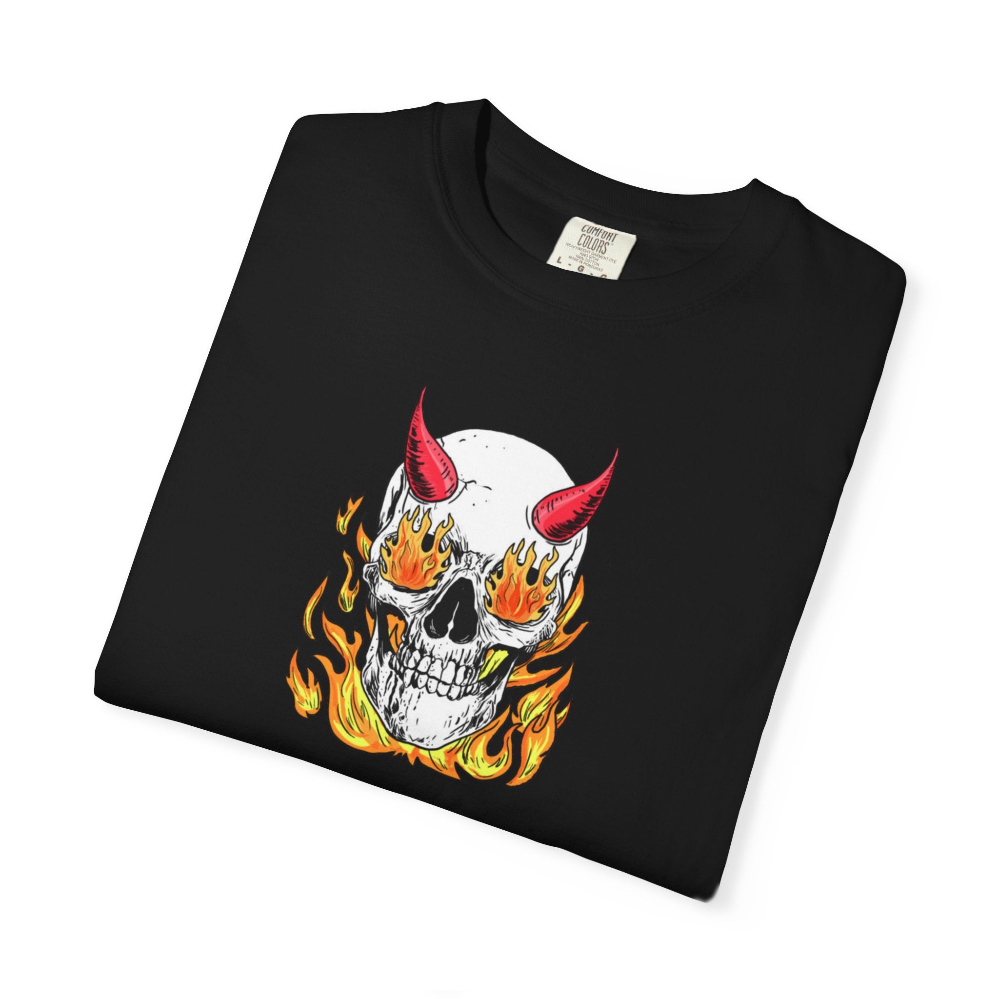 Flaming Devil Skull T-Shirt — Edgy Retro Tattoo Graphic Tee