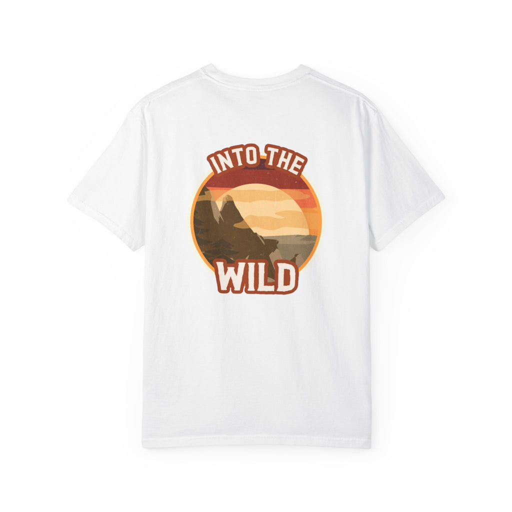 Into The Wild T-Shirt — Retro Sunset Mountain Adventure Tee