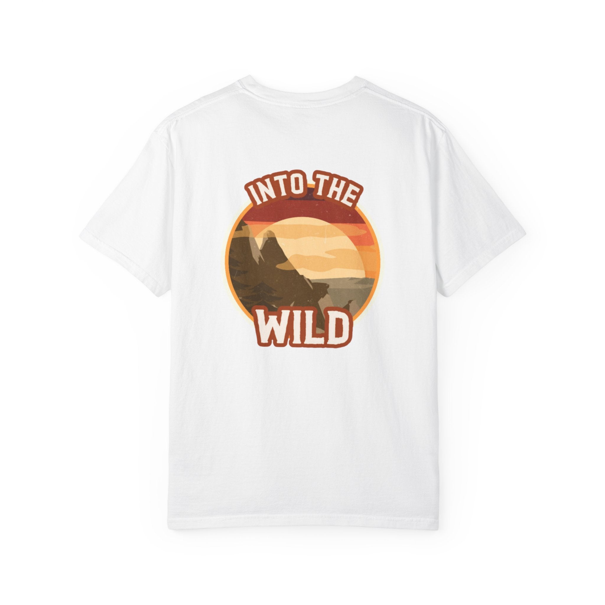 Into The Wild T-Shirt — Retro Sunset Mountain Adventure Tee
