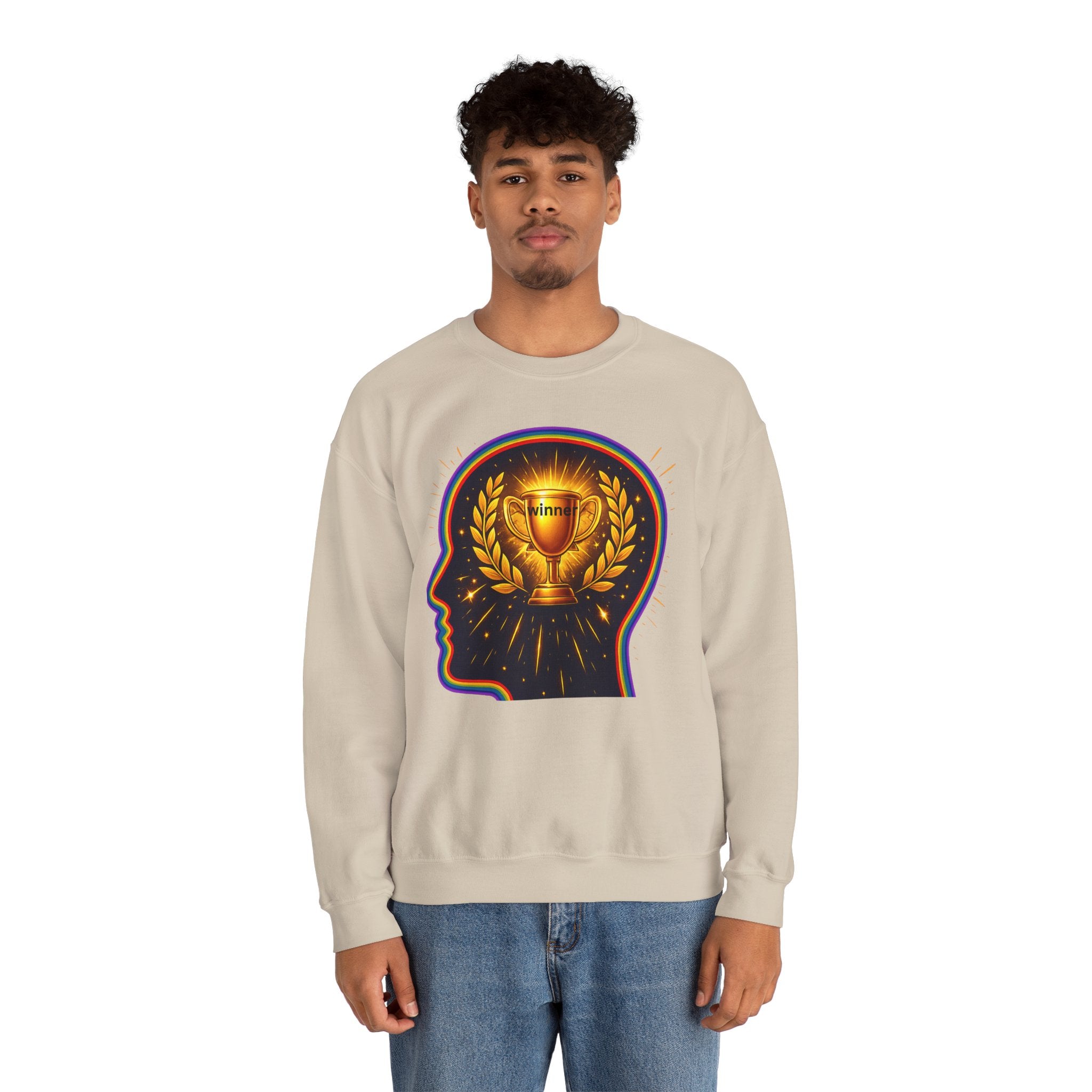 Crewneck Sweatshirt — 'Winner' Trophy Brain Graphic