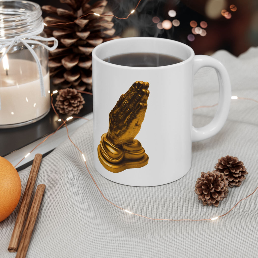 Praying Hands — Golden Meditation Statue Coffee Cup (11oz)