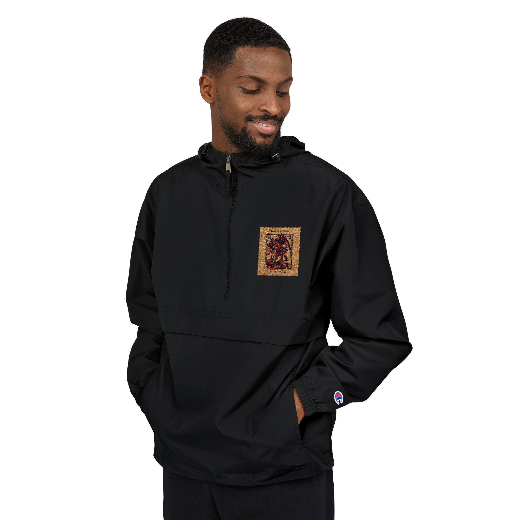 Anorak Jacket - Floral Skull Patch Packable Windbreaker