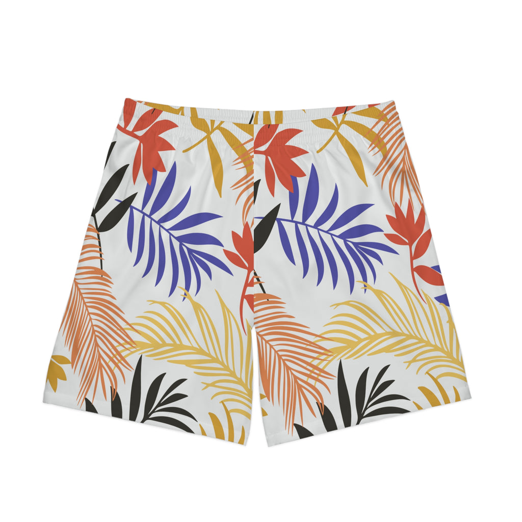Tropical Leaf Beach Shorts — Colorful Palm Print Summer Swim Trunks