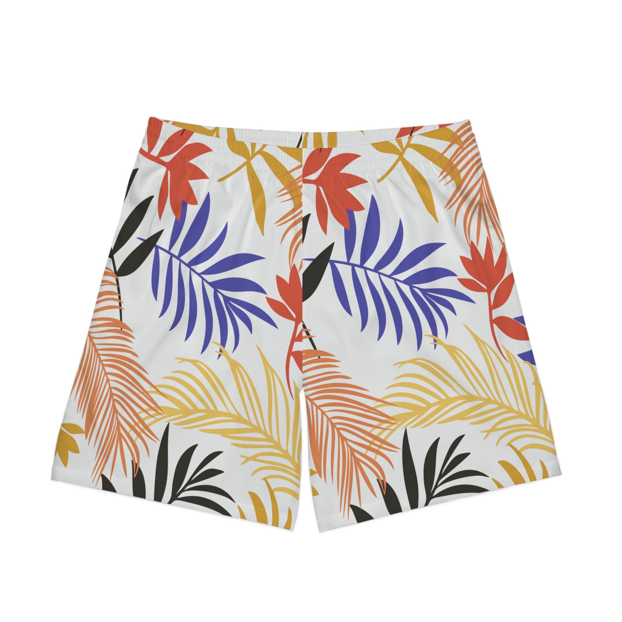 Tropical Leaf Beach Shorts — Colorful Palm Print Summer Swim Trunks