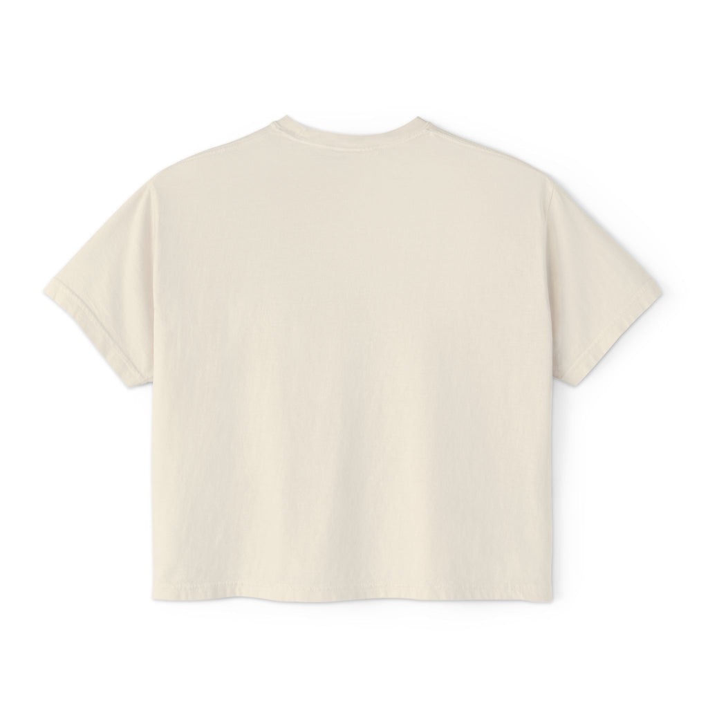 Floral Bouquet Women's Boxy Tee — Cropped White T-Shirt with Pink Rose Design
