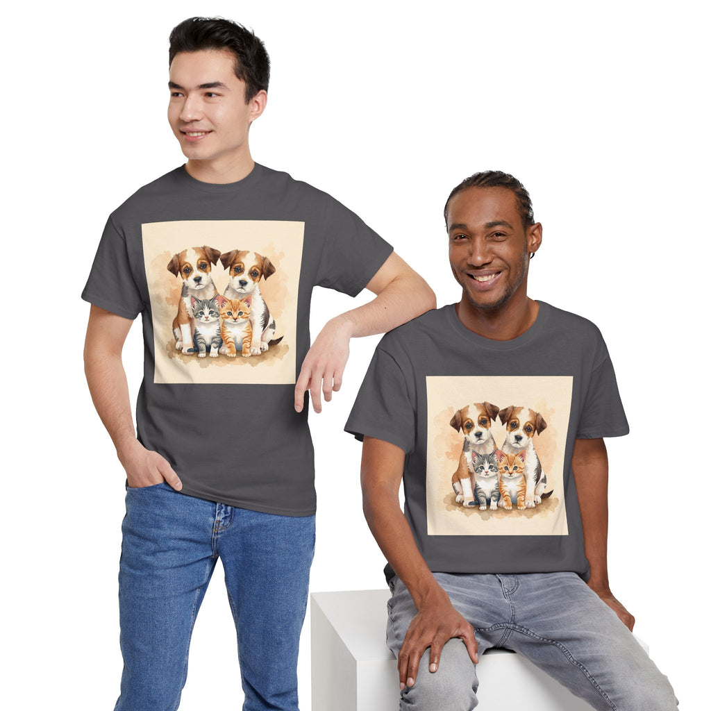 Puppy & Kitten Trio Tee — Cute Pet Illustration T-Shirt