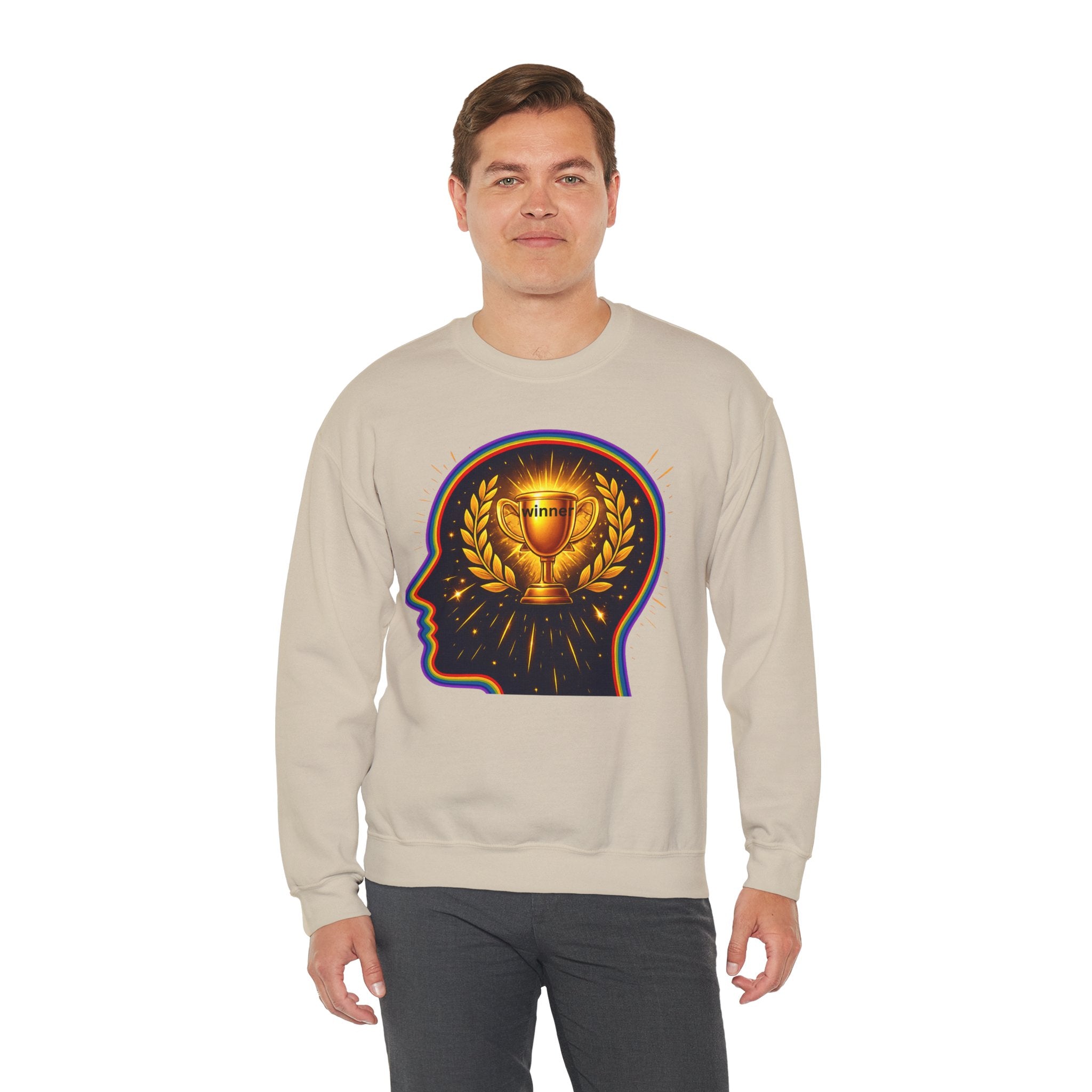 Crewneck Sweatshirt — 'Winner' Trophy Brain Graphic