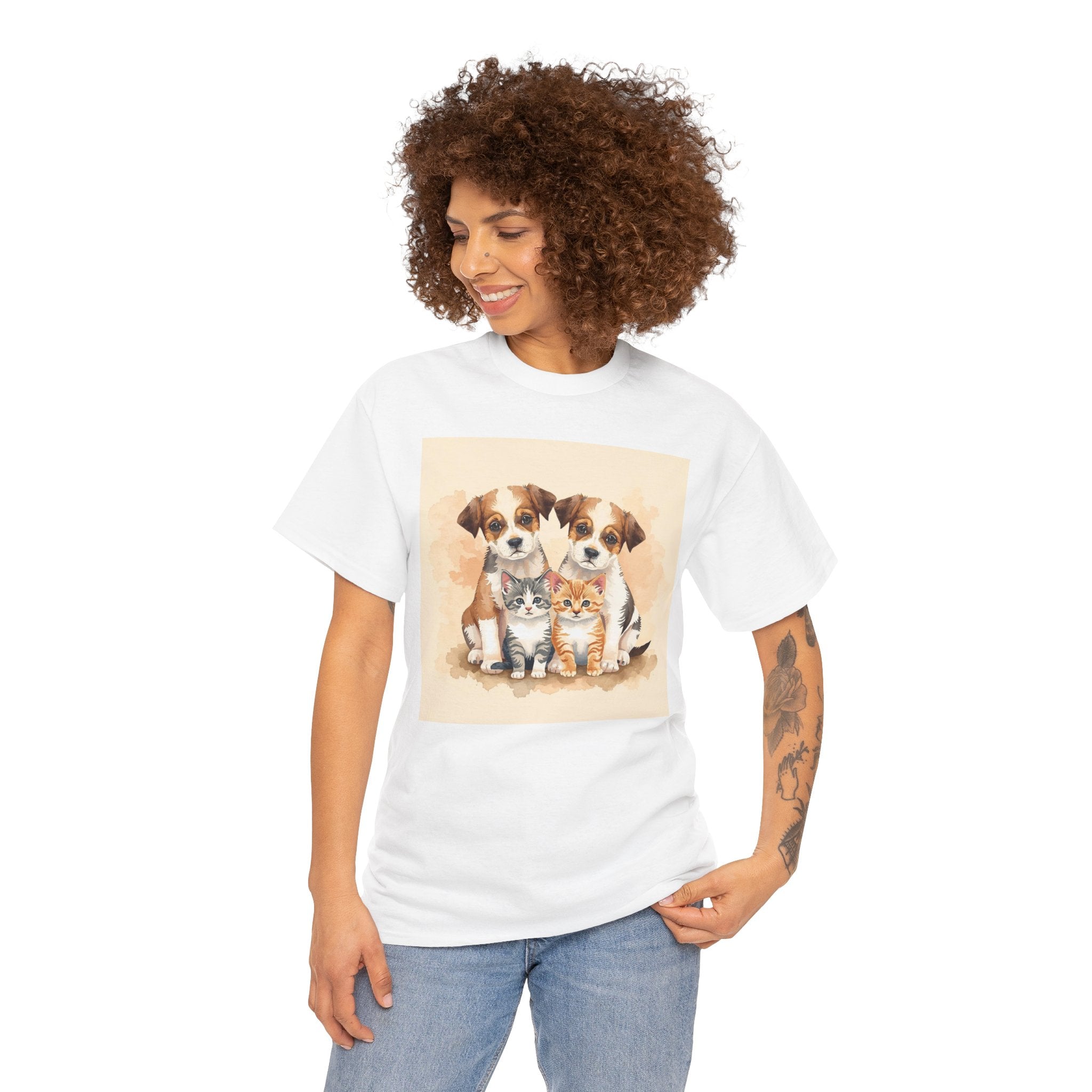 Puppy & Kitten Trio Tee — Cute Pet Illustration T-Shirt