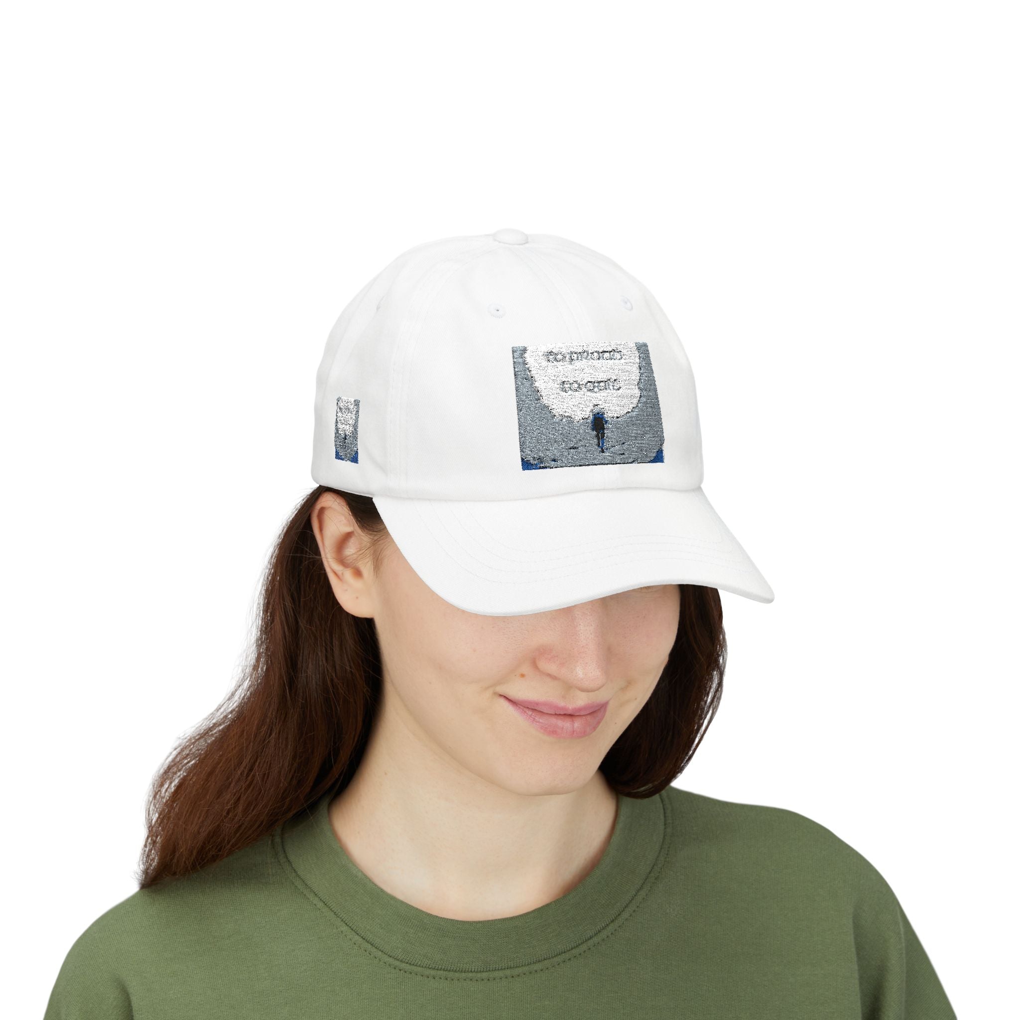 White Dad Cap with Silver Sequin Moon Patch - 'Let the Stars Guide'