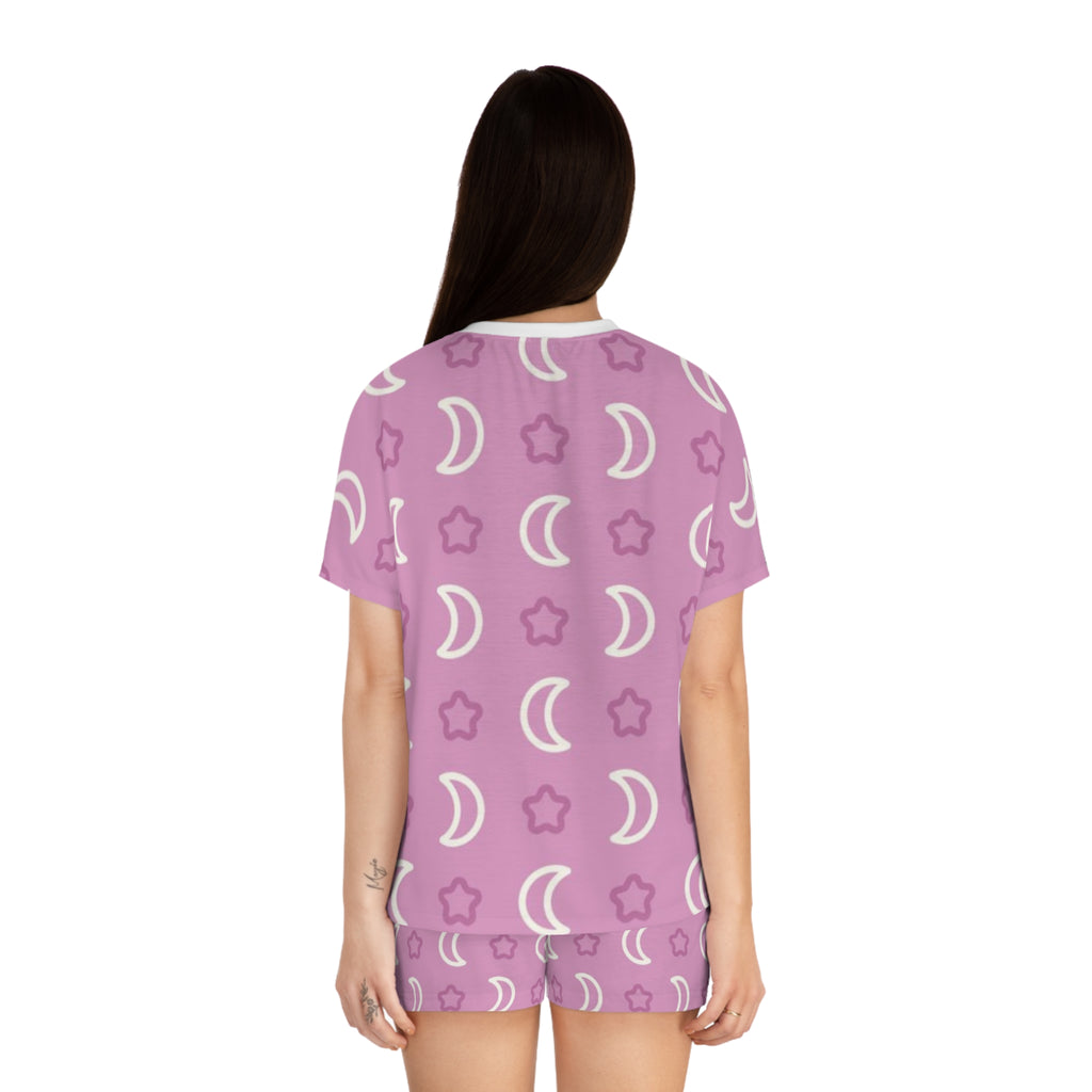 Women's Moon & Stars Short Pajama Set — Pink Printed Sleepwear