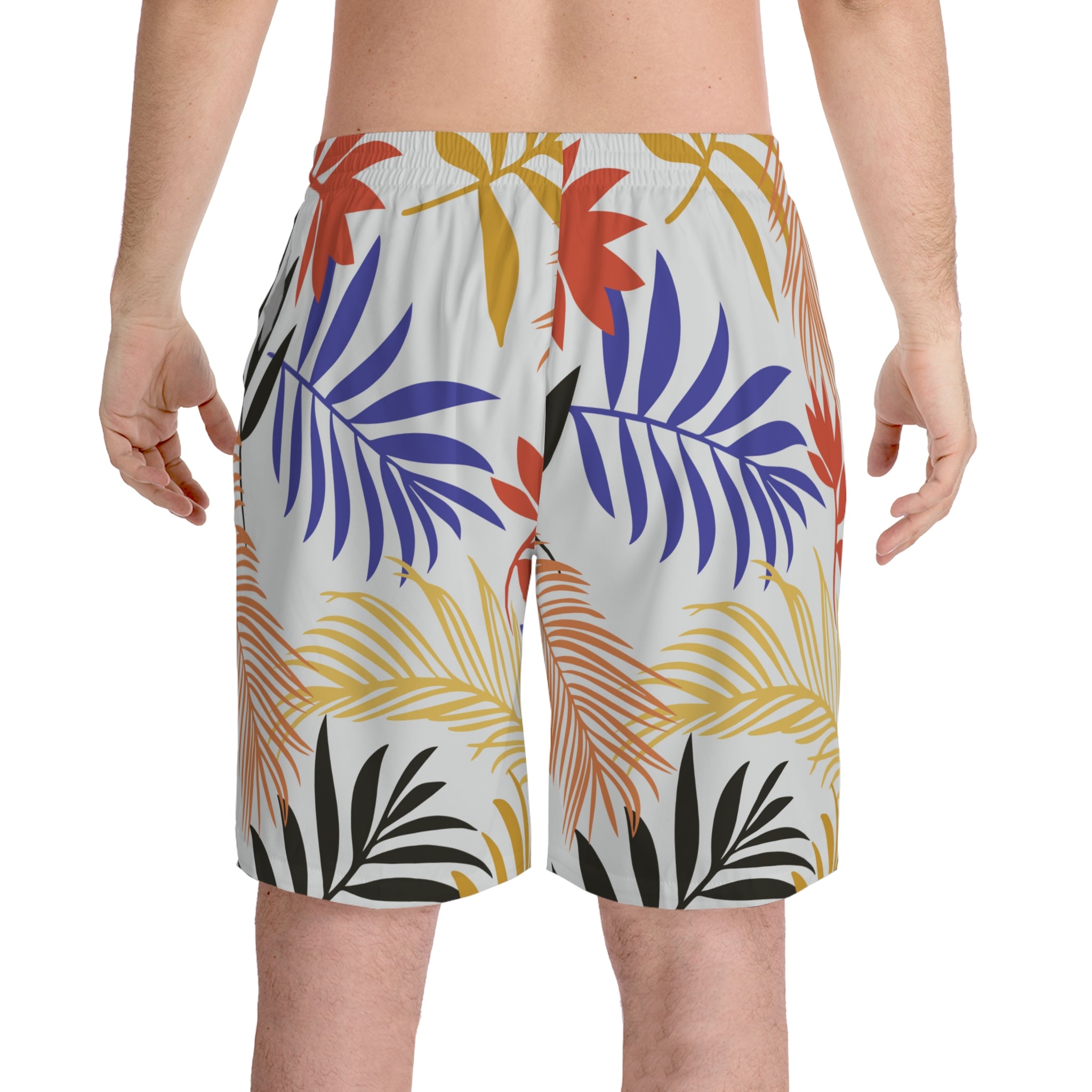 Tropical Leaf Beach Shorts — Colorful Palm Print Summer Swim Trunks
