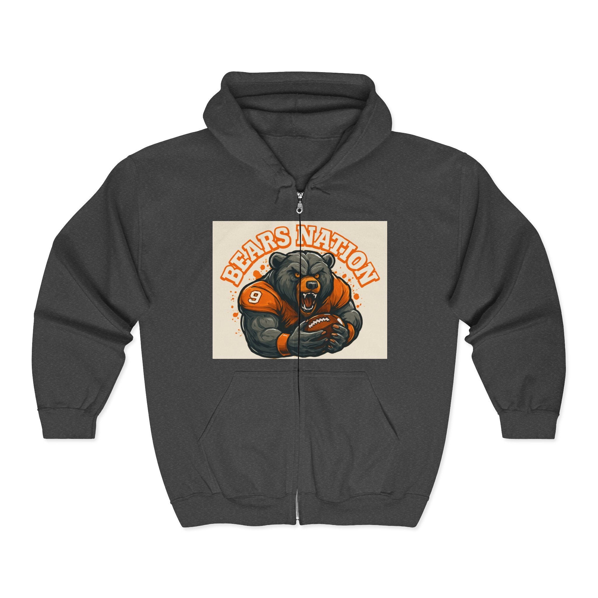 Bears Nation Full-Zip Hoodie — Grizzly Football Fan Zip-Up