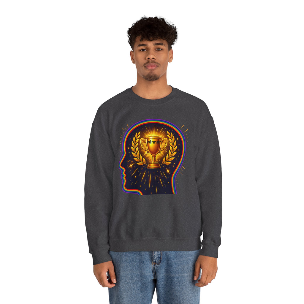 Crewneck Sweatshirt — 'Winner' Trophy Brain Graphic