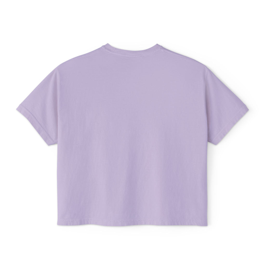 Floral Bouquet Women's Boxy Tee — Cropped White T-Shirt with Pink Rose Design