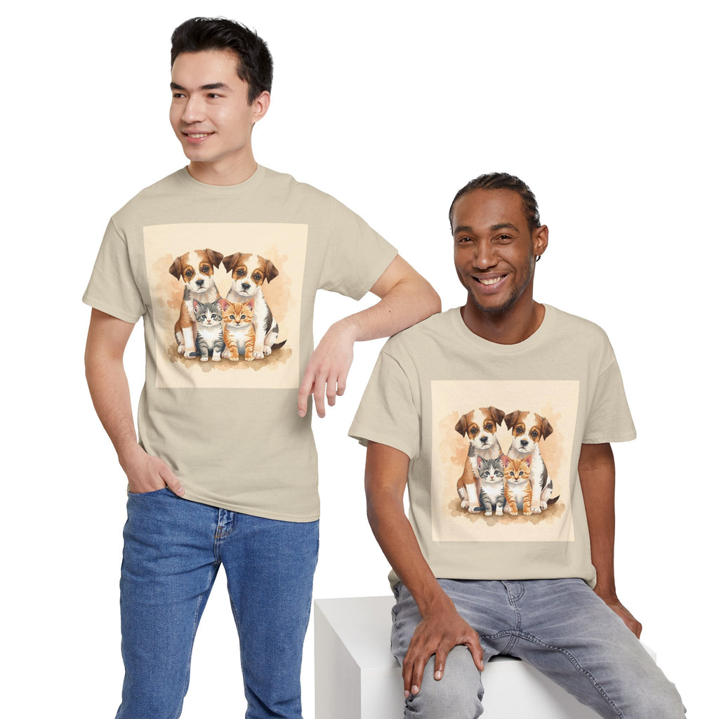 Puppy & Kitten Trio Tee — Cute Pet Illustration T-Shirt