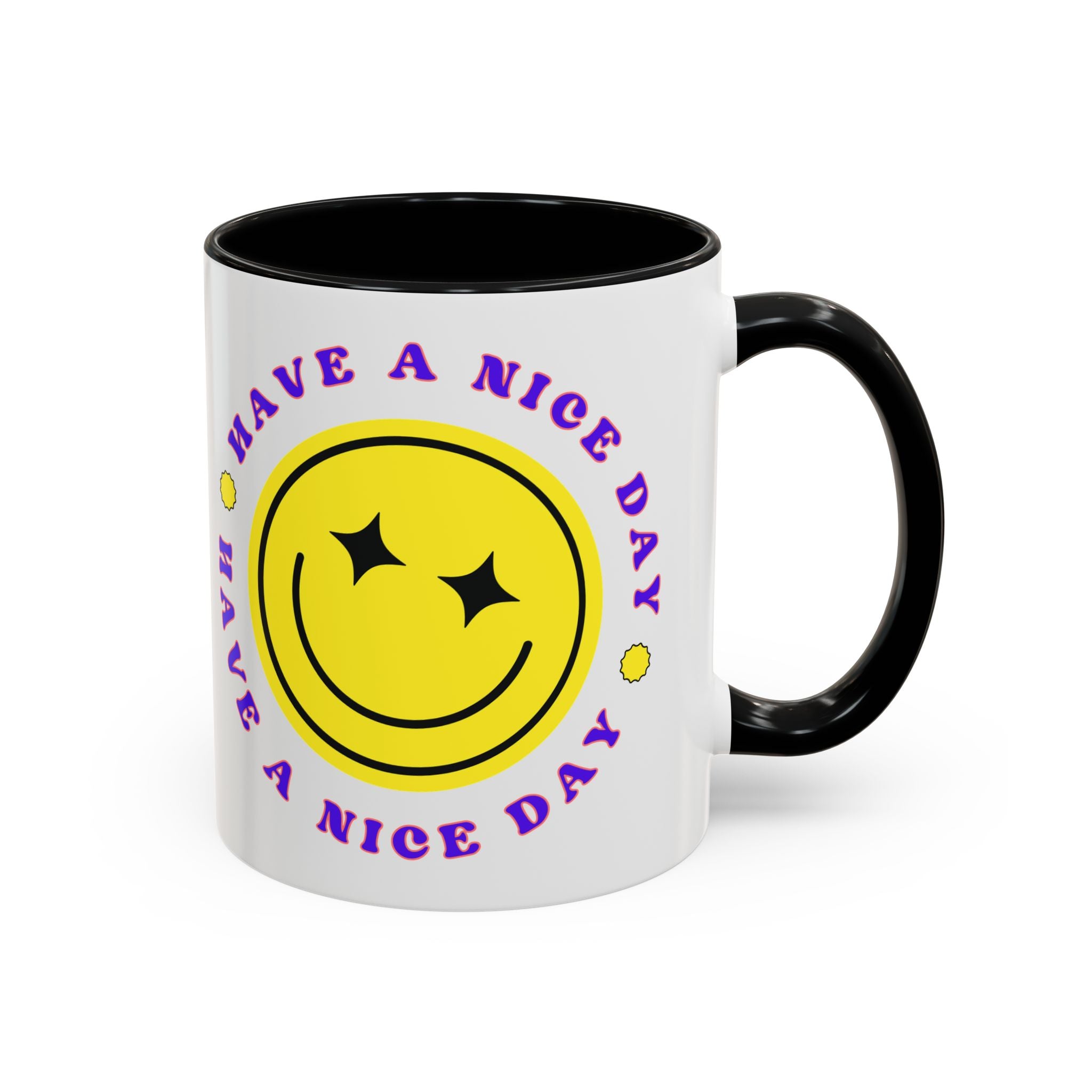 Have a Nice Day Smile Face Coffee Mug — Retro Yellow Smiley Accent Mug (11/15oz)