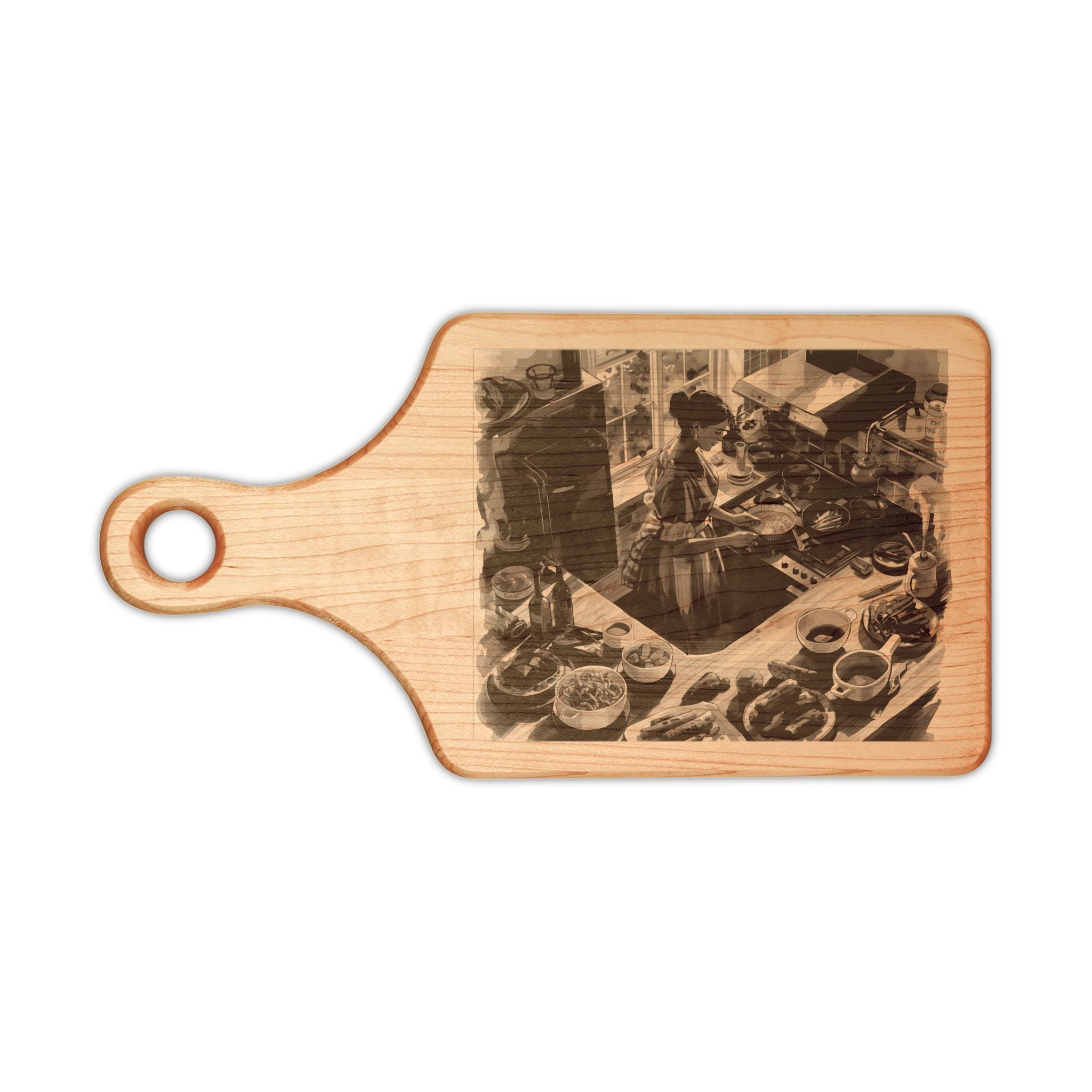 Engraved Vintage Kitchen Wooden Cutting Board – Personalized Photo Serving Paddle