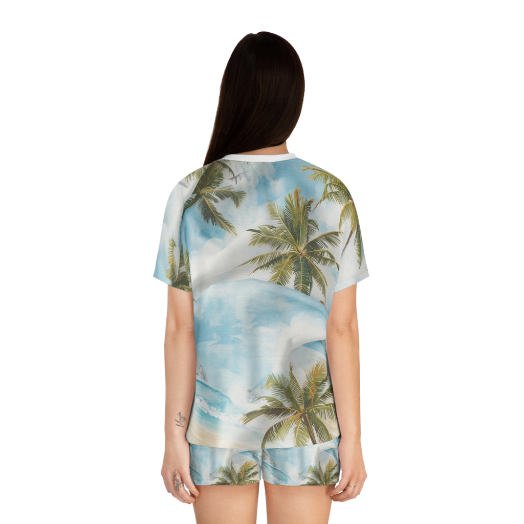 Tropical Palm Beach Women's Pajama Set – All-Over Print Short Lounge Set