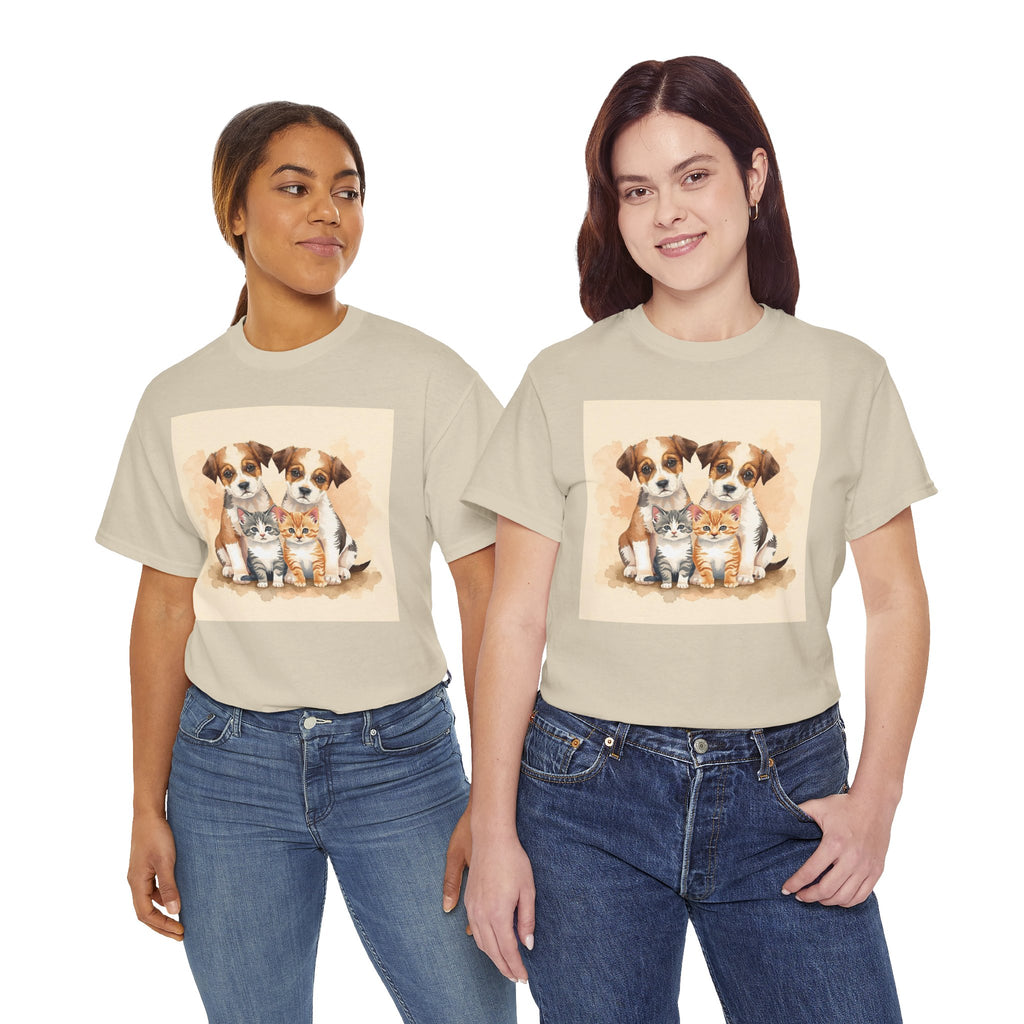 Puppy & Kitten Trio Tee — Cute Pet Illustration T-Shirt