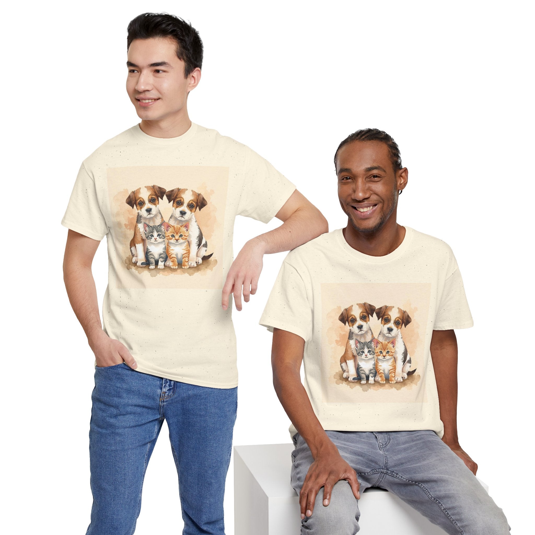 Puppy & Kitten Trio Tee — Cute Pet Illustration T-Shirt