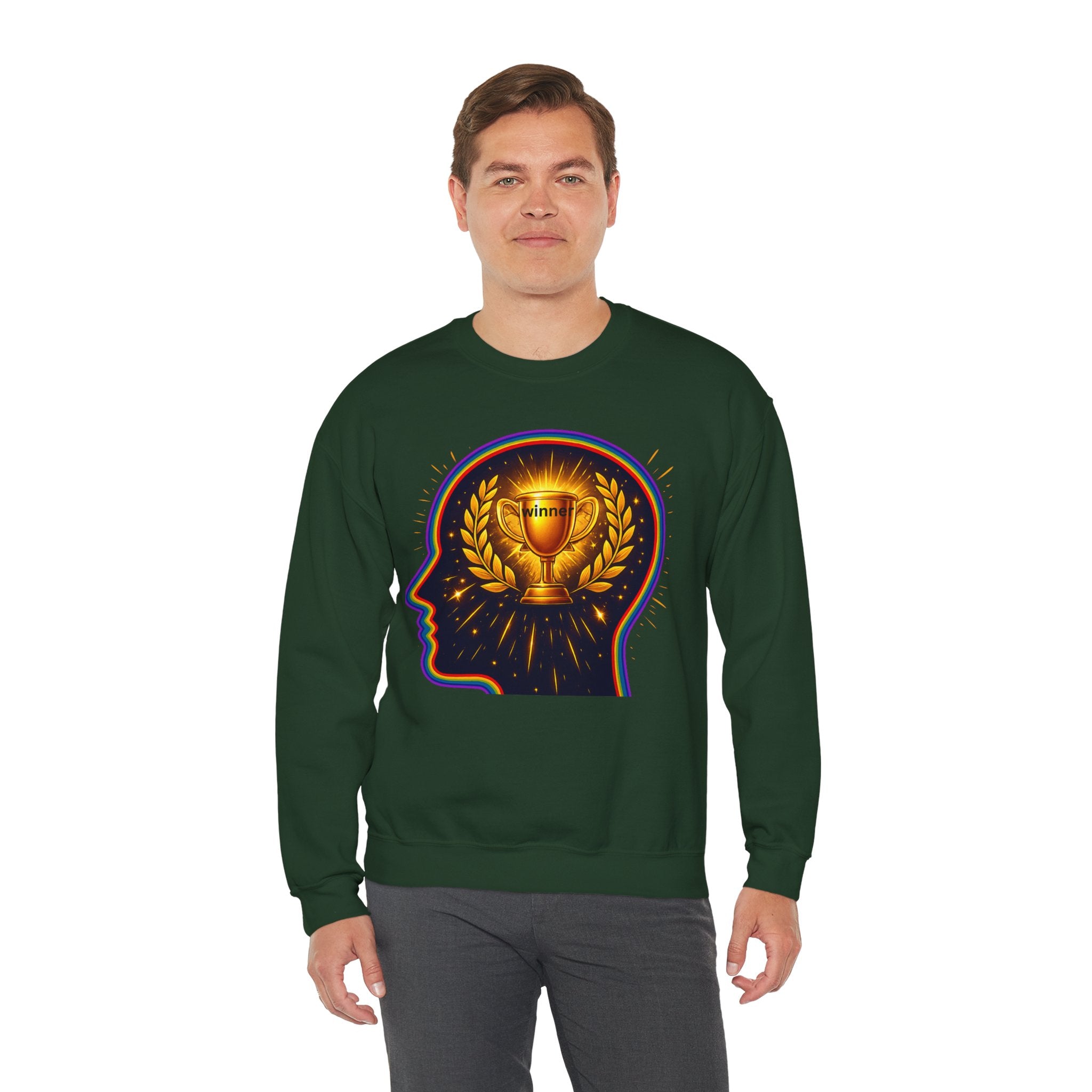 Crewneck Sweatshirt — 'Winner' Trophy Brain Graphic