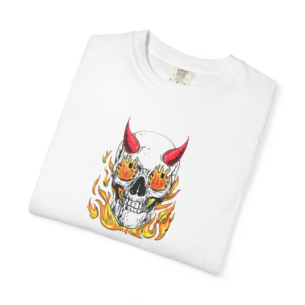 Flaming Devil Skull T-Shirt — Edgy Retro Tattoo Graphic Tee