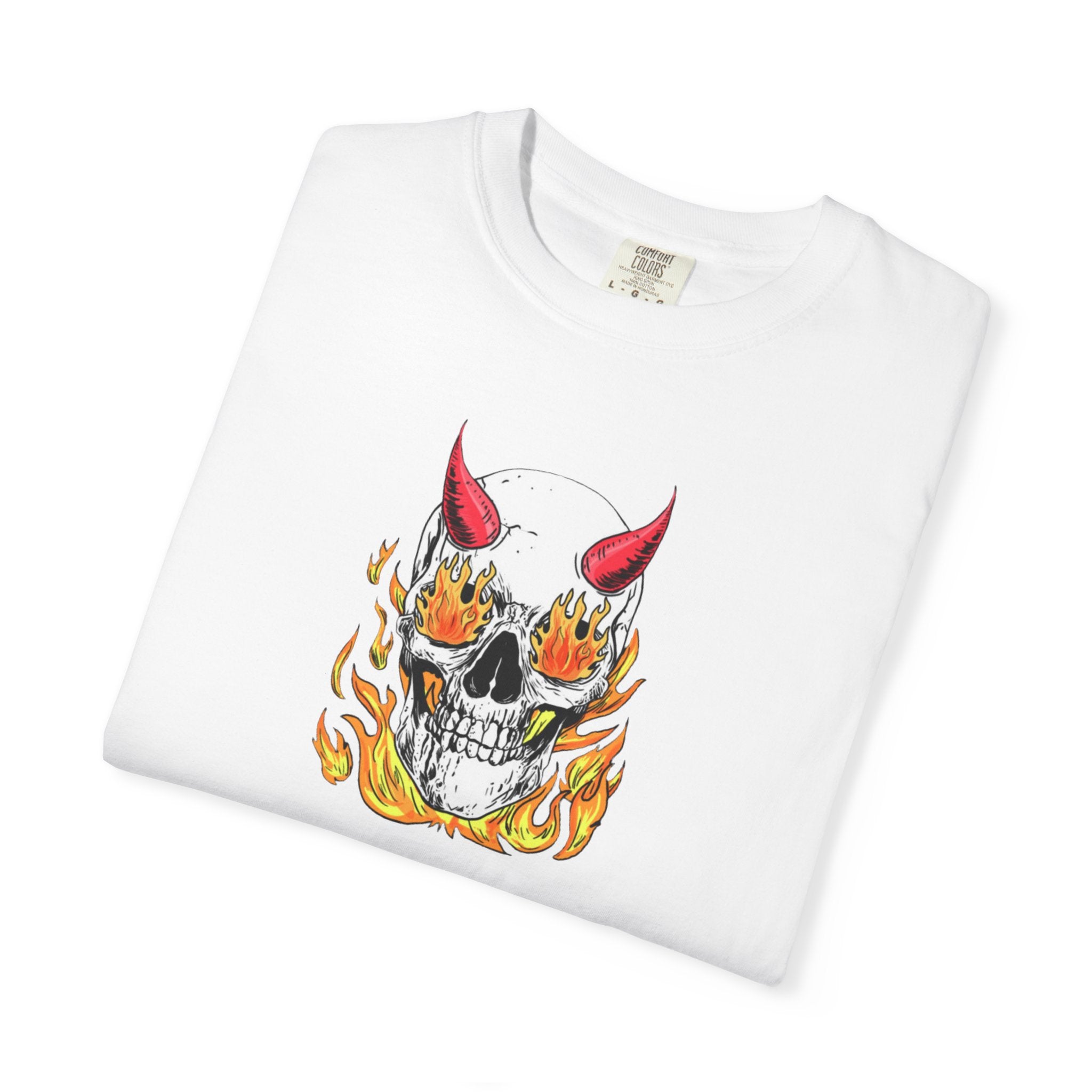 Flaming Devil Skull T-Shirt — Edgy Retro Tattoo Graphic Tee