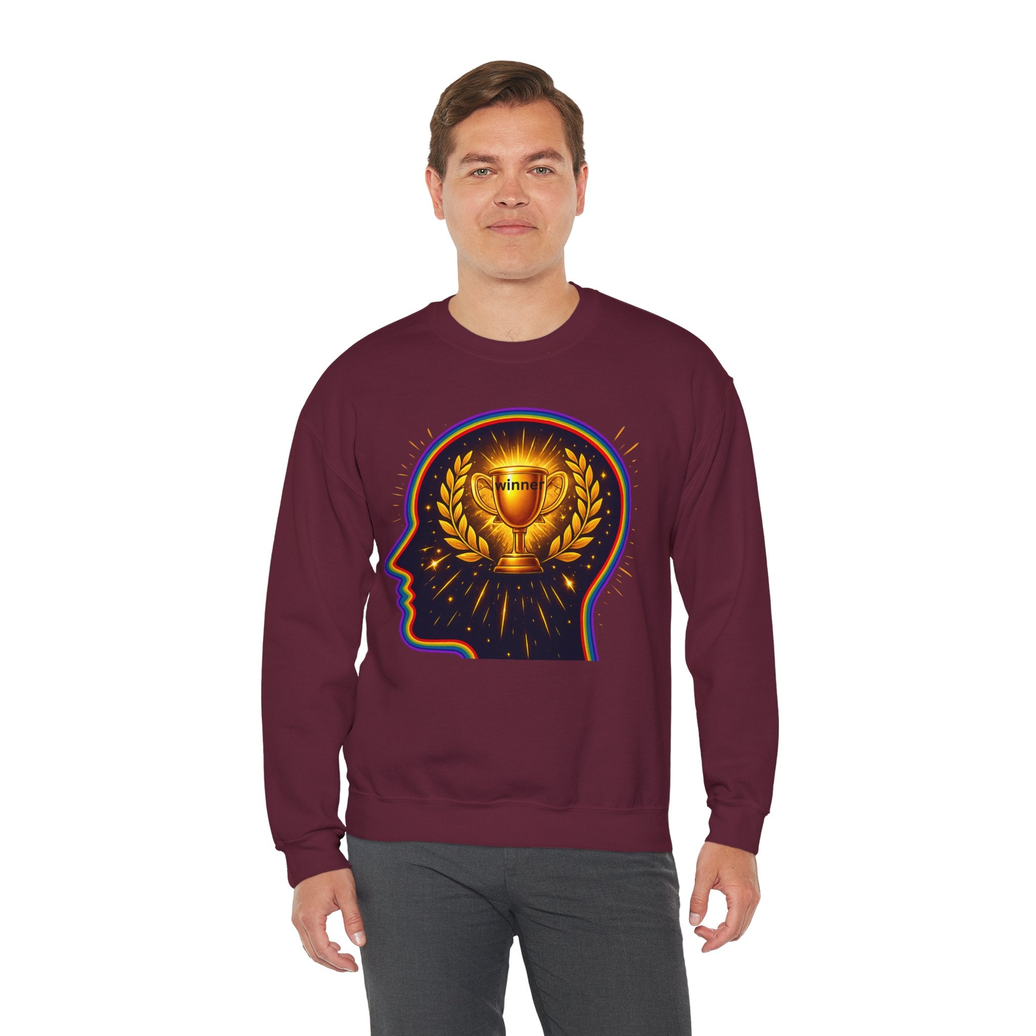 Crewneck Sweatshirt — 'Winner' Trophy Brain Graphic