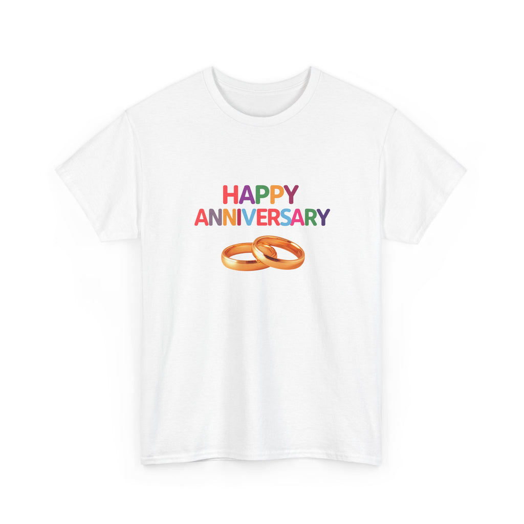 Anniversary T-Shirt — "Happy Anniversary" with Gold Rings