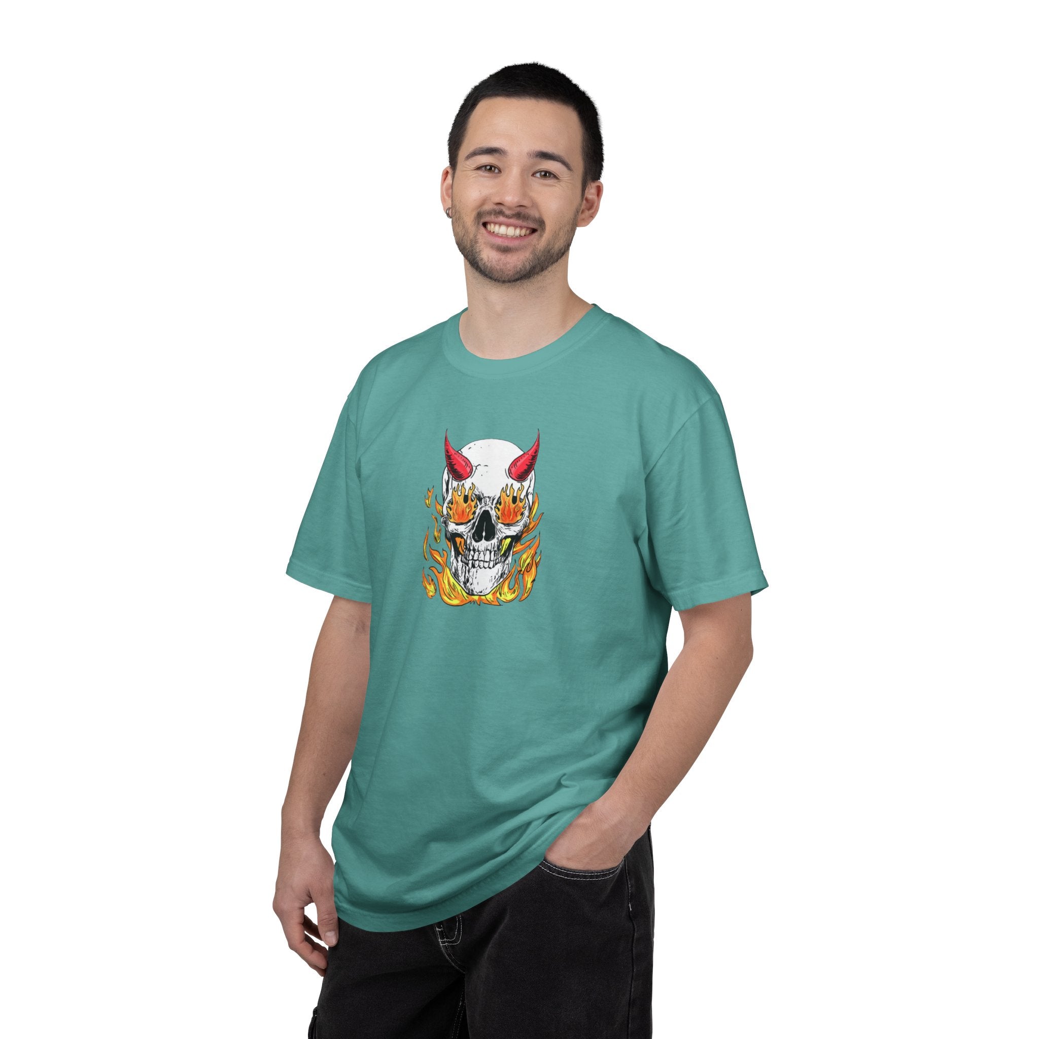 Flaming Devil Skull T-Shirt — Edgy Retro Tattoo Graphic Tee